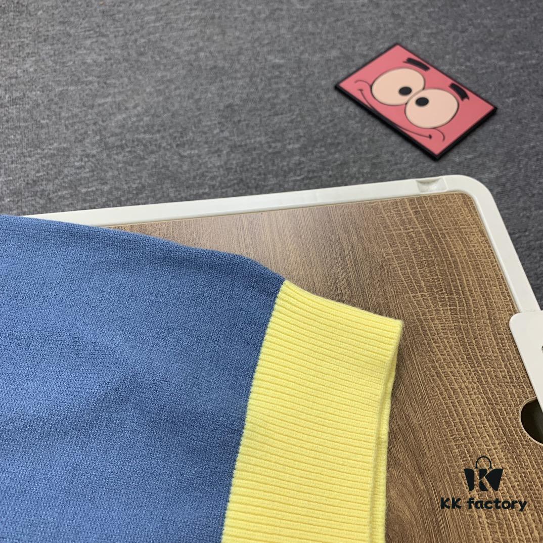 New LV Jacquard Letter Round-Neck Sweater 23FW Official Website Release LOUIS VUITTON Louis Vuitton 2023 Spring Blue and Green Patchwork Logo Round-Neck Letter Jacquard Sweater Knitwear