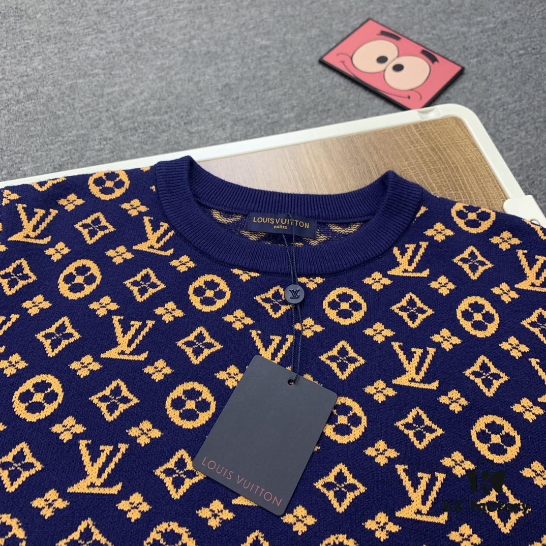 New LV Louis Vuitton Gradient Jacquard All-Over Logo Crew Neck Sweater Unisex