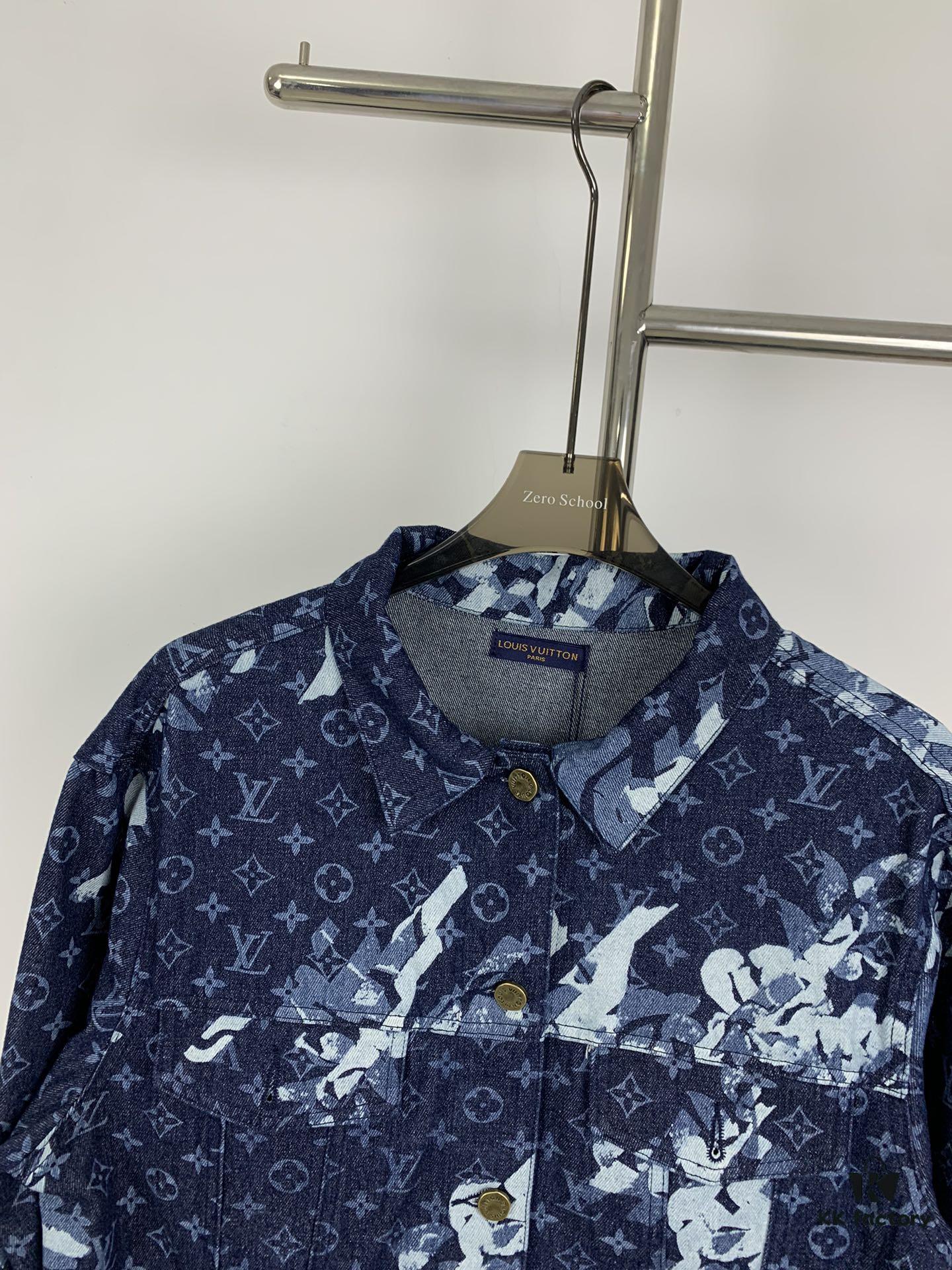 6930f88b6e68136f4d9b430a New Louis Vuitton x Yayoi Kusama Letter Combination Floral Print Bleached Seagrass Logo All-Over Denim Jacket and Pants Set
