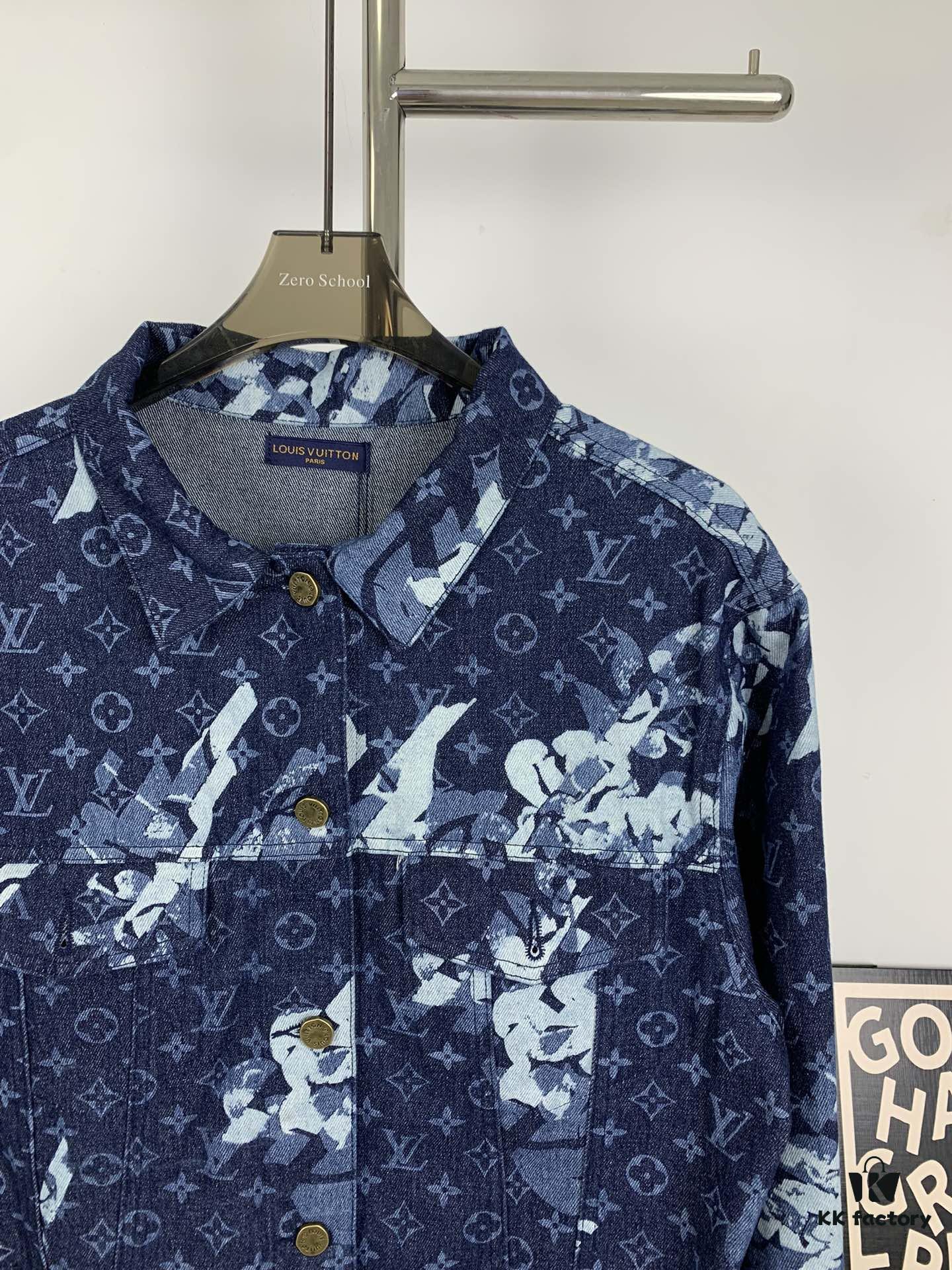 6930f88b6e68136f4d9b430b New Louis Vuitton x Yayoi Kusama Letter Combination Floral Print Bleached Seagrass Logo All-Over Denim Jacket and Pants Set