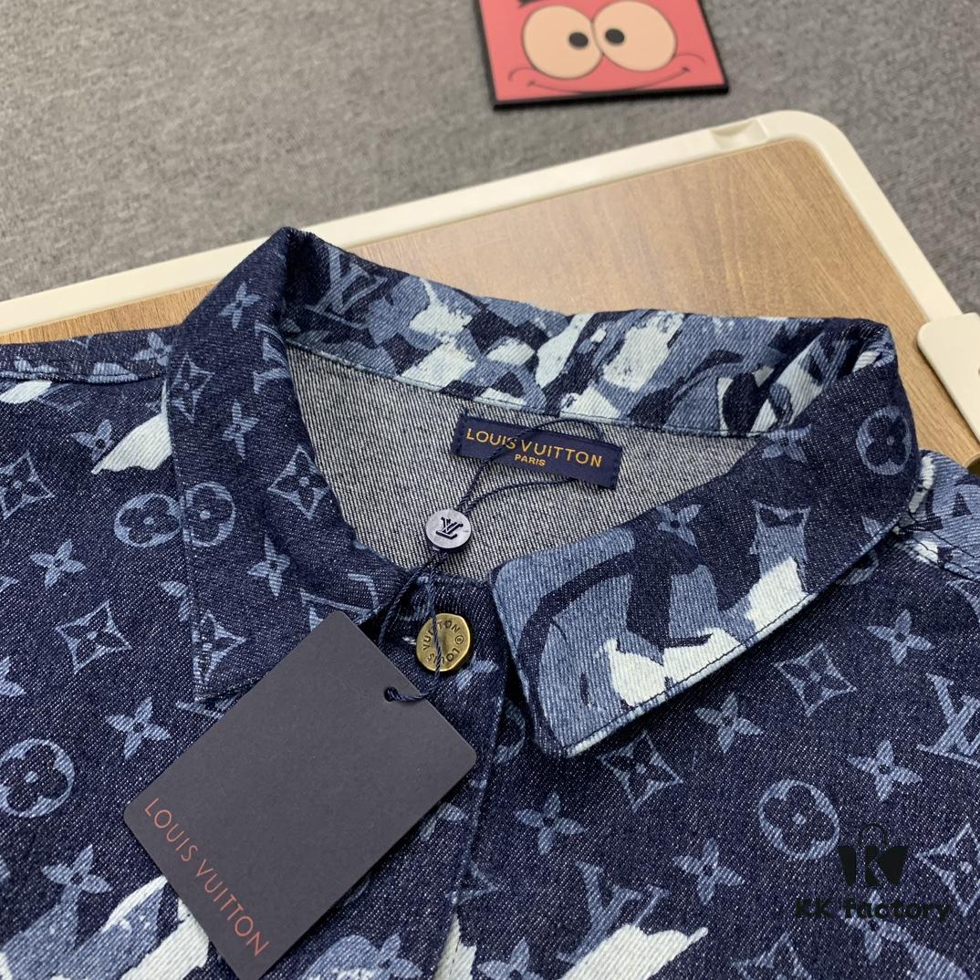 6930f88d6e68136f4d9b430c New Louis Vuitton x Yayoi Kusama Letter Combination Floral Print Bleached Seagrass Logo All-Over Denim Jacket and Pants Set
