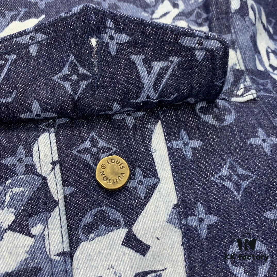6930f88d6e68136f4d9b430d New Louis Vuitton x Yayoi Kusama Letter Combination Floral Print Bleached Seagrass Logo All-Over Denim Jacket and Pants Set