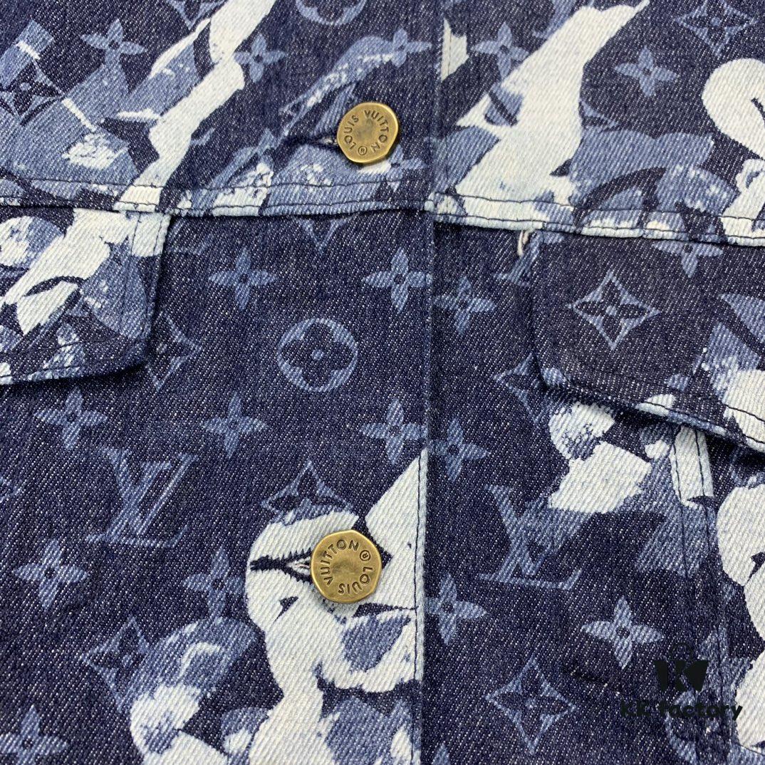 6930f88d6e68136f4d9b430e New Louis Vuitton x Yayoi Kusama Letter Combination Floral Print Bleached Seagrass Logo All-Over Denim Jacket and Pants Set