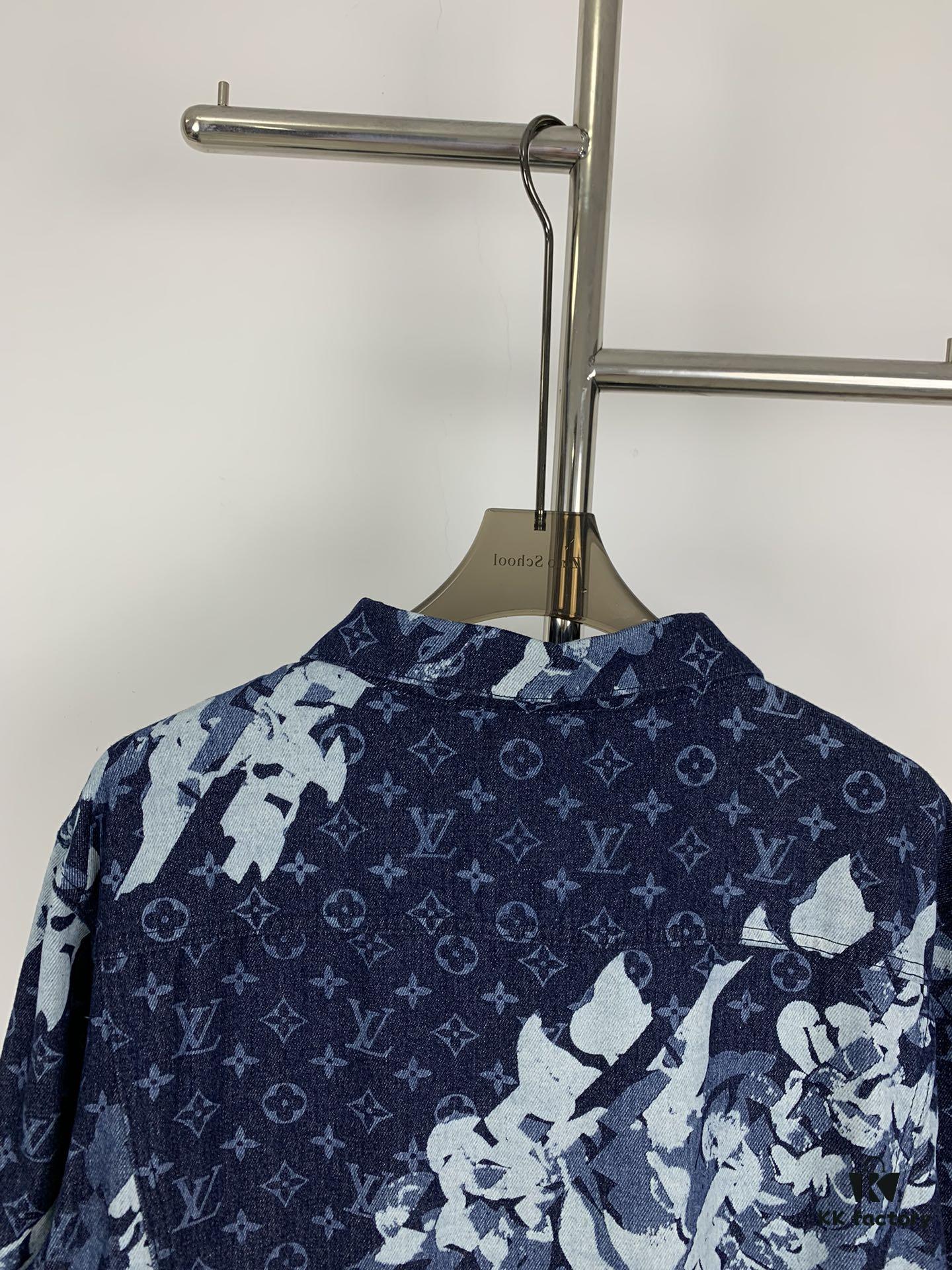 6930f88d6e68136f4d9b430f New Louis Vuitton x Yayoi Kusama Letter Combination Floral Print Bleached Seagrass Logo All-Over Denim Jacket and Pants Set
