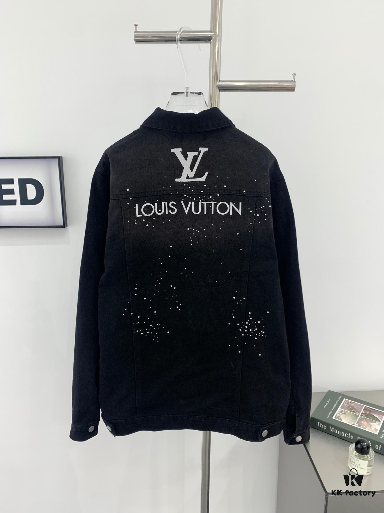 6930f8c76e68136f4d9b435e New Louis Vuitton LV FW Starry Sky Rhinestone Embroidered Distressed Denim Jacket for Men and Women