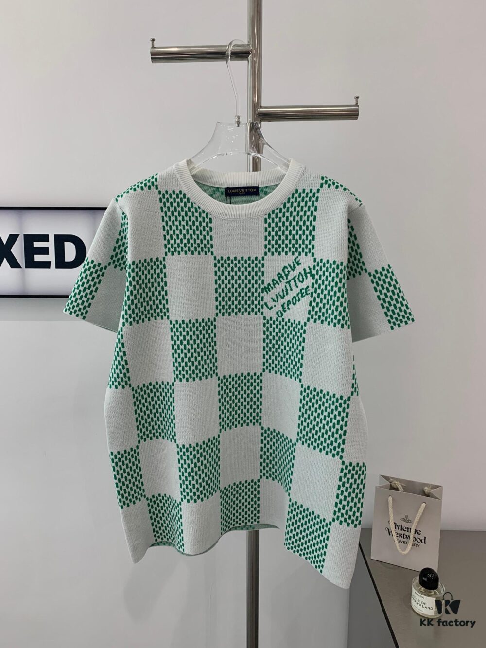 6930f8d86e68136f4d9b4371 New Louis Vuitton Plaid Green Checkerboard Short Sleeve Unisex T-Shirt