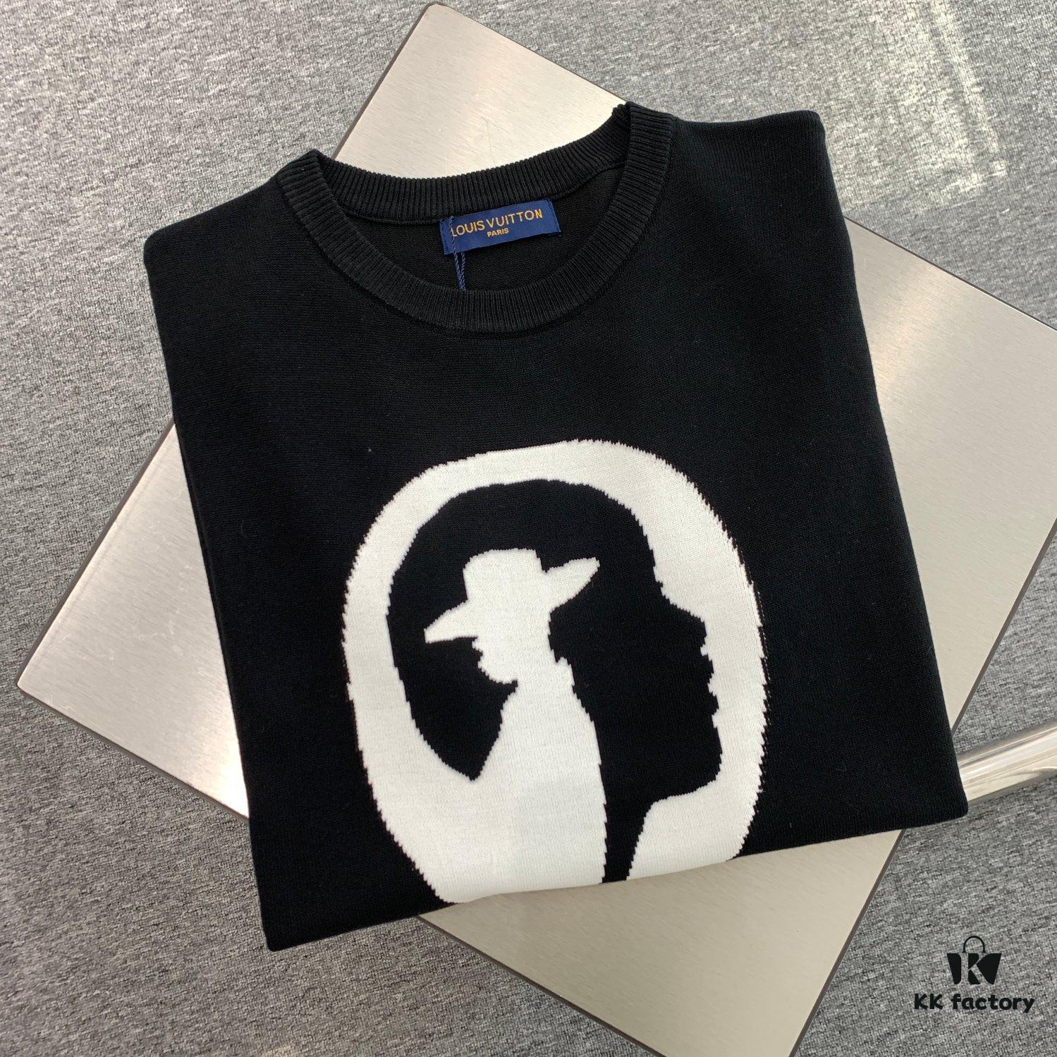 6930f9046e68136f4d9b43a6 New Louis Vuitton Unisex Black and White Portrait Knit Short Sleeve T-Shirt