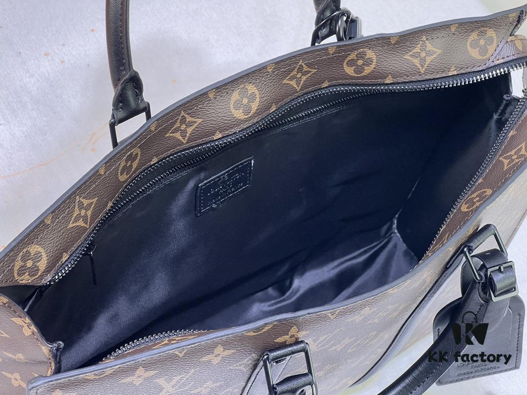 M45265 Black Floral, Aged Floral, Black Check - Sac Plat Horizontal Zippé Briefcase