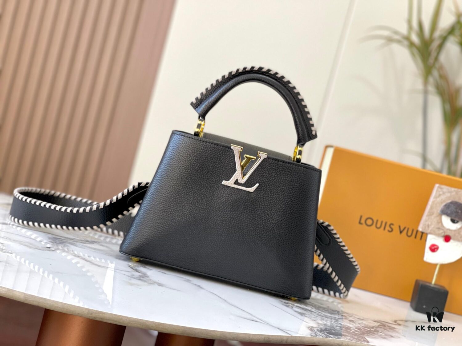 6931070e908475d562cd8dbe Upgraded M21127 Black Woven Gold-Tone Capucines BB Bag