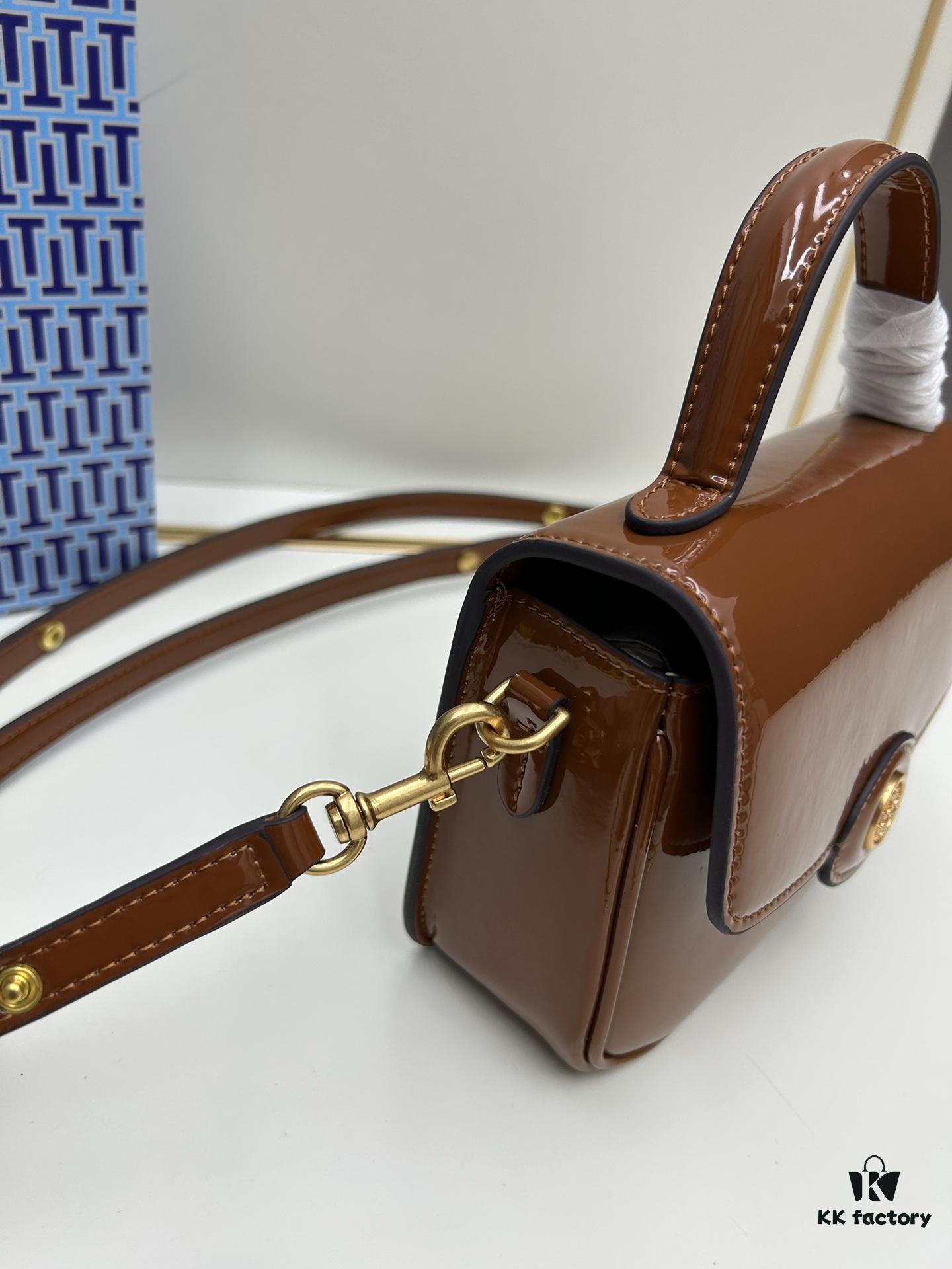 693109cd908475d562cd8e28 New TORY BURCH Robinson Series Patent Leather Motorcycle Bag – Classic Foldover Handbag with Multiple Carrying Options