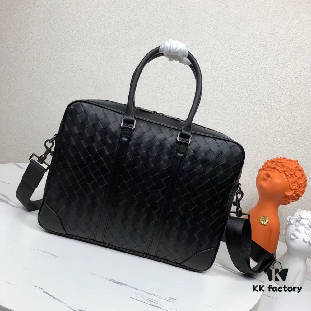 69310ac7908475d562cd8e4f BV Men's Business Briefcase Handbag, Imported Waxed Cowhide Woven Design with Silver-Tone Hardware, Latest European Style Lining, Fashionable and Casual