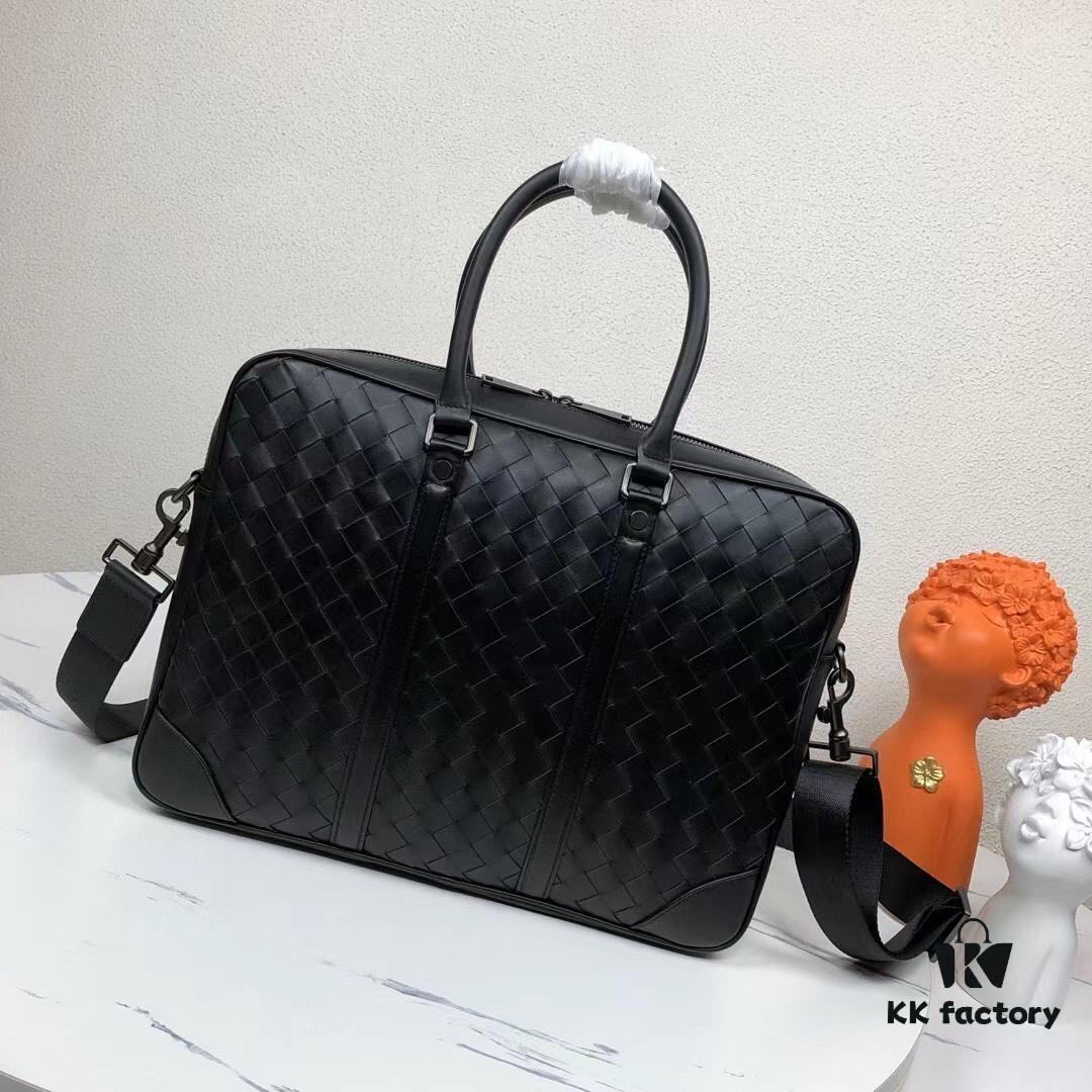 69310ac7908475d562cd8e4f BV Men's Business Briefcase Handbag, Imported Waxed Cowhide Woven Design with Silver-Tone Hardware, Latest European Style Lining, Fashionable and Casual