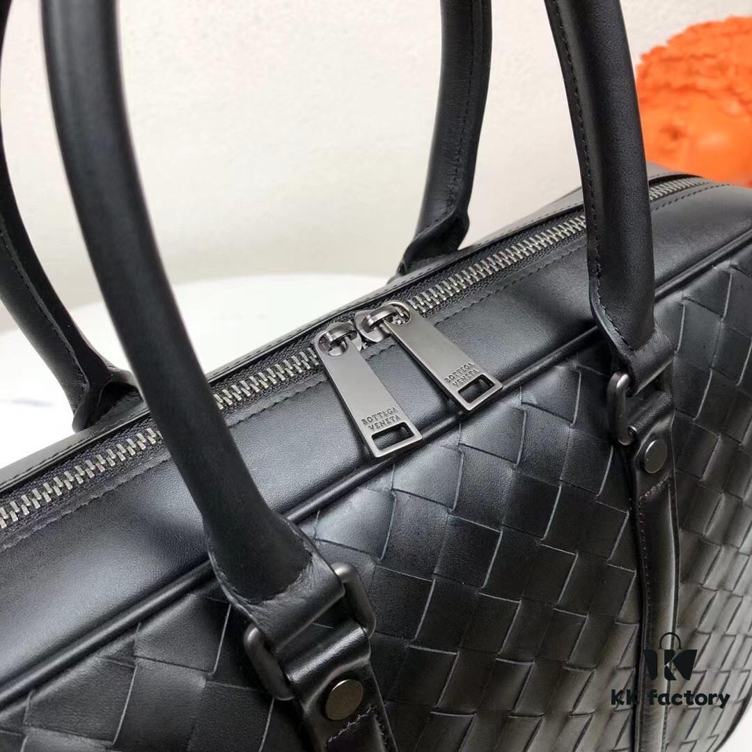 69310ac7908475d562cd8e50 BV Men's Business Briefcase Handbag, Imported Waxed Cowhide Woven Design with Silver-Tone Hardware, Latest European Style Lining, Fashionable and Casual