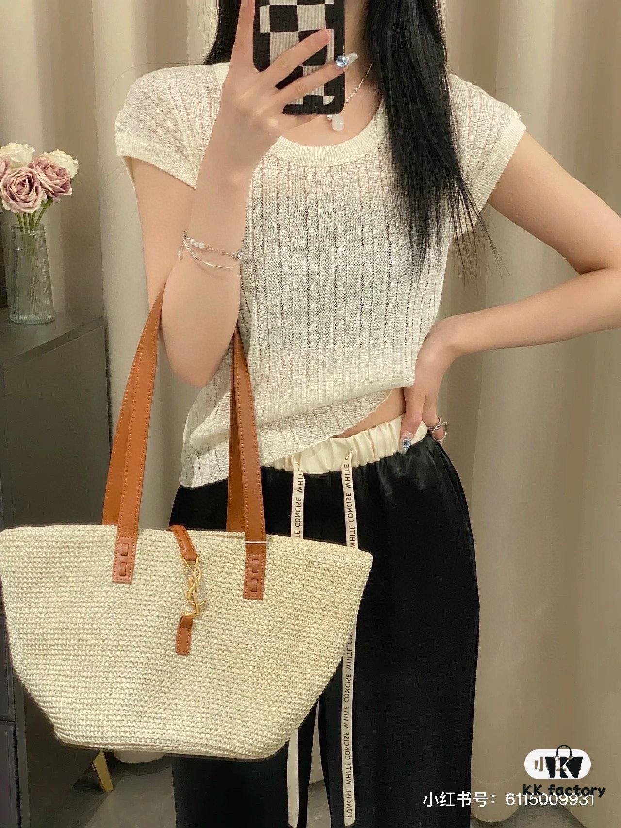 69310b7c908475d562cd8e69 New Arrival YSL Saint Laurent Rattan Tote Shopping Bag