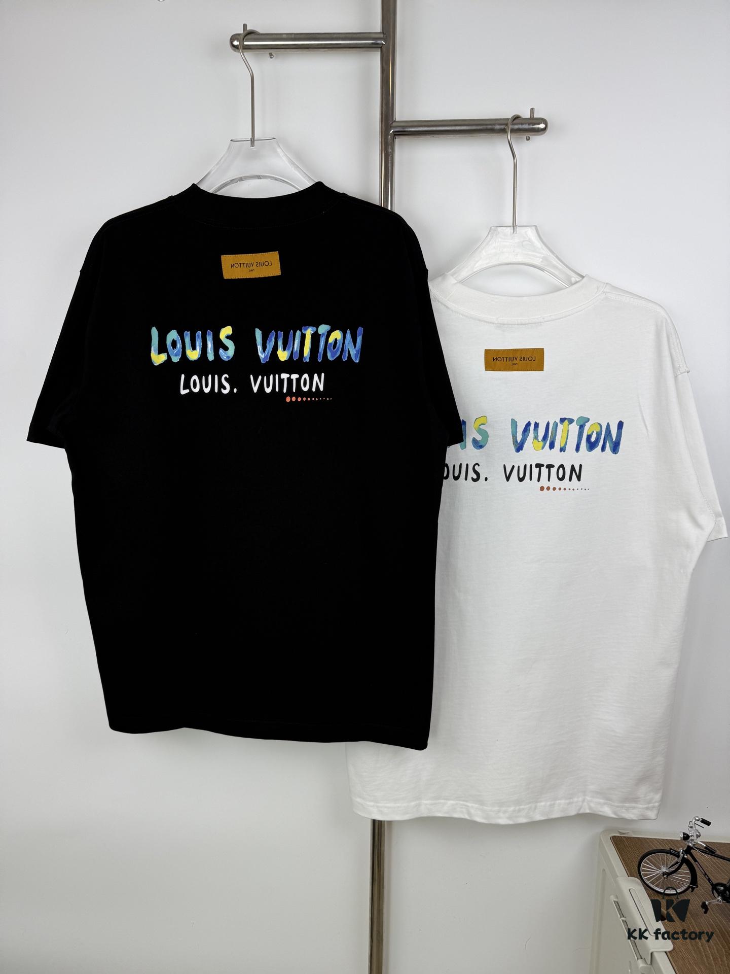 69310d94908475d562cd8ebe LOUIS VUITTON Graffiti Print Logo Round Neck Short Sleeve T-Shirt Unisex Casual Loose Fit