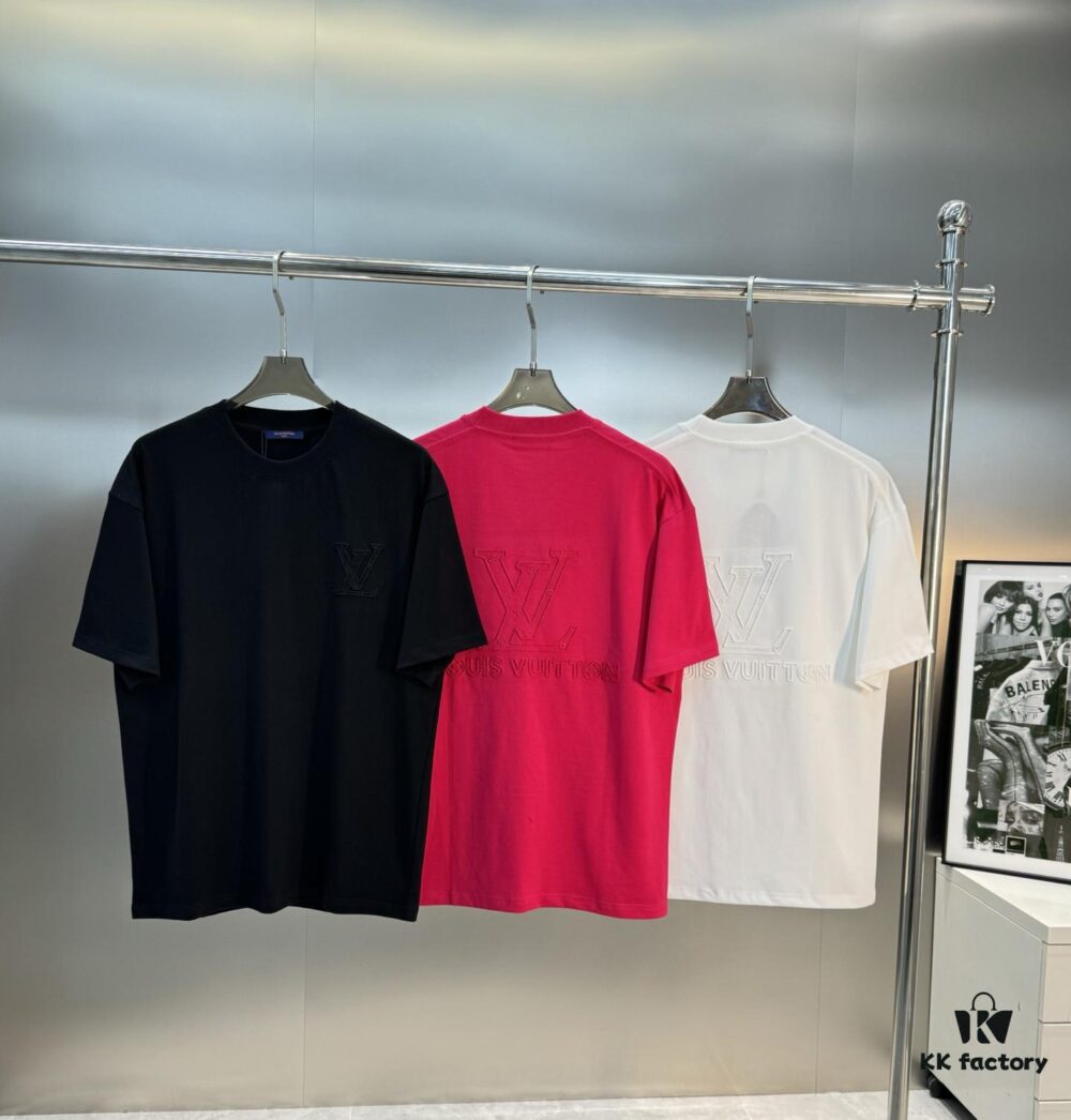 LV-Inspired 25S New Fashion Short Sleeve T-Shirt, Unisex Design with 3D Embroidered Logo, Premium 40s 260g Cotton Fabric