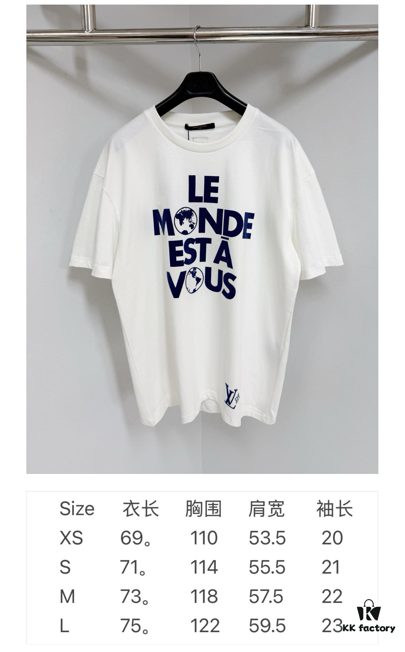 1V 25ss New Cotton T-Shirt Featuring 'Le Monde Est À Vous' on Front