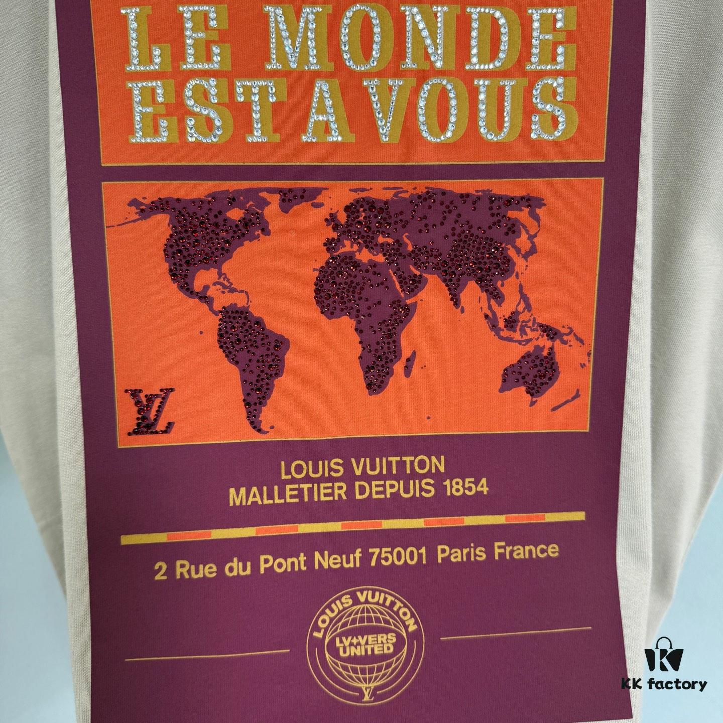 6931152e908475d562cd9030 1V 25SS World Map Khaki Round Neck Rhinestone Embellished Short Sleeve T-Shirt