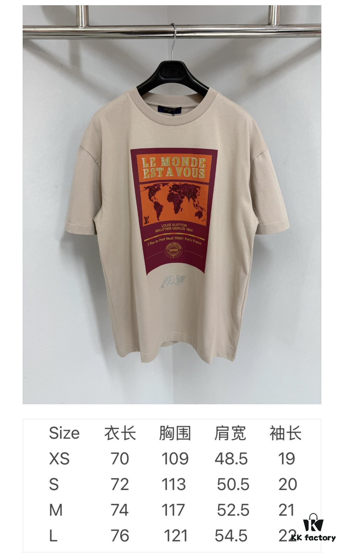 69311537908475d562cd9032 1V 25SS World Map Khaki Round Neck Rhinestone Embellished Short Sleeve T-Shirt