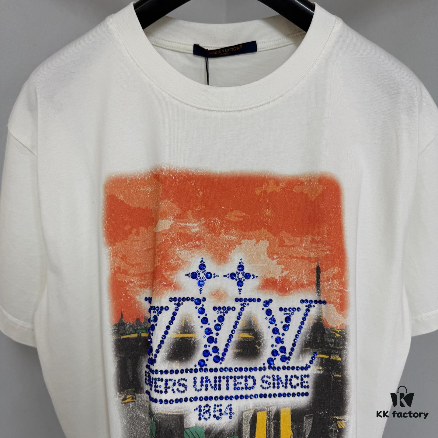 69311539908475d562cd9034 1V 2025SS Colorful Print Paris Rooftop Rhinestone Signature T-Shirt