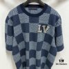69311540908475d562cd9035 1V 25 New Arrival Cotton Short-Sleeve Round-Neck T-Shirt Featuring Damier Jacquard Pattern and LV Rhinestone Embroidered Patch on Chest for a Refined Touch, Unisex Style