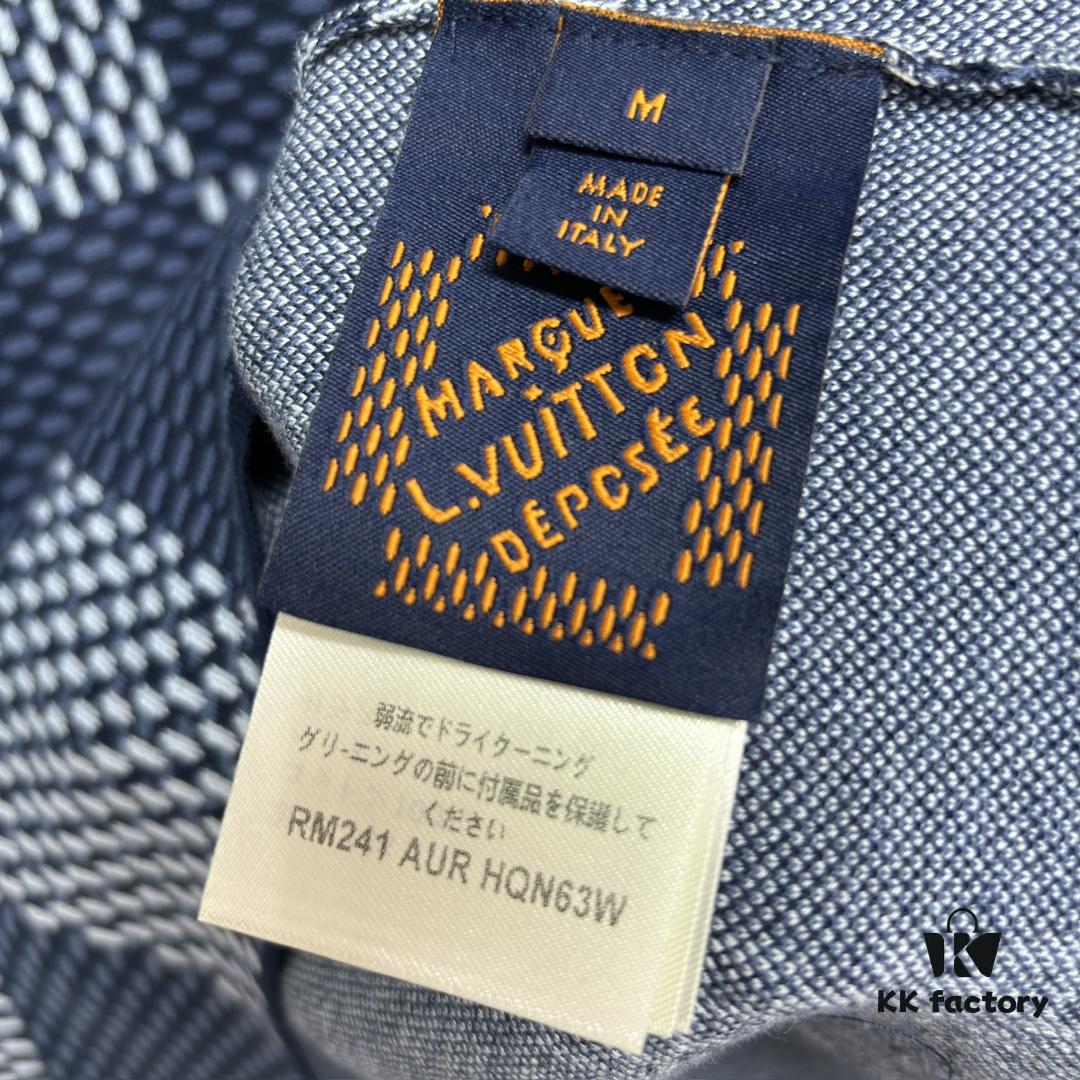 6931155b908475d562cd903c 1V 25 New Arrival Cotton Short-Sleeve Round-Neck T-Shirt Featuring Damier Jacquard Pattern and LV Rhinestone Embroidered Patch on Chest for a Refined Touch, Unisex Style