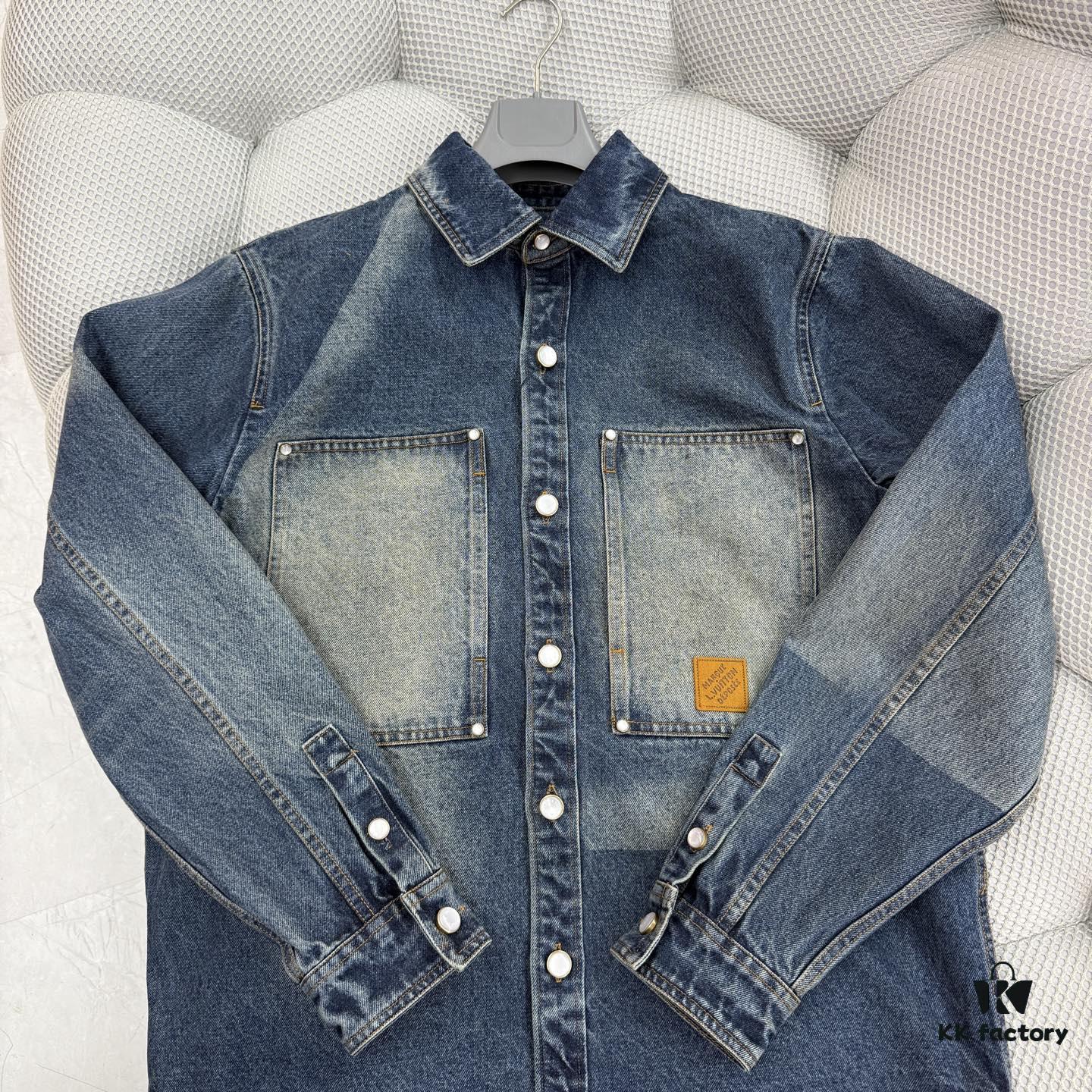 69311567908475d562cd9041 1V 25SS New Arrival Utility Shirt Crafted from Cotton Denim with Sun-Faded Effect for Spring/Summer 2025, Featuring a Left Chest Pocket with Marque L.Vuitton Déposée Suede Patch, Mother-of-Pearl Buttons and Rivets Exuding Refined Charm, Perfectly Paired with Matching Trousers