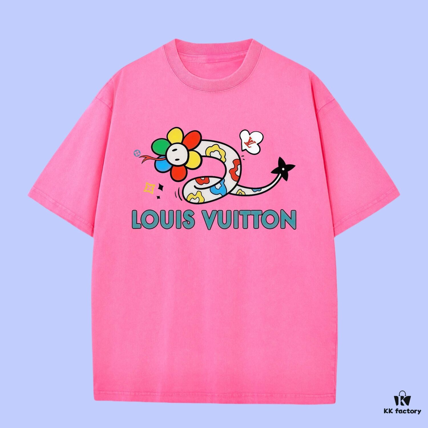 Luxury Quality LV Louis 2025 Fall Spring/Summer Collection Sunflower Snake Short Sleeve T-Shirt, Distinct from Regular Print, Woven 270G 32-Thread Double-Yarn Pure Cotton Fabric, Loose Fit Unisex Design