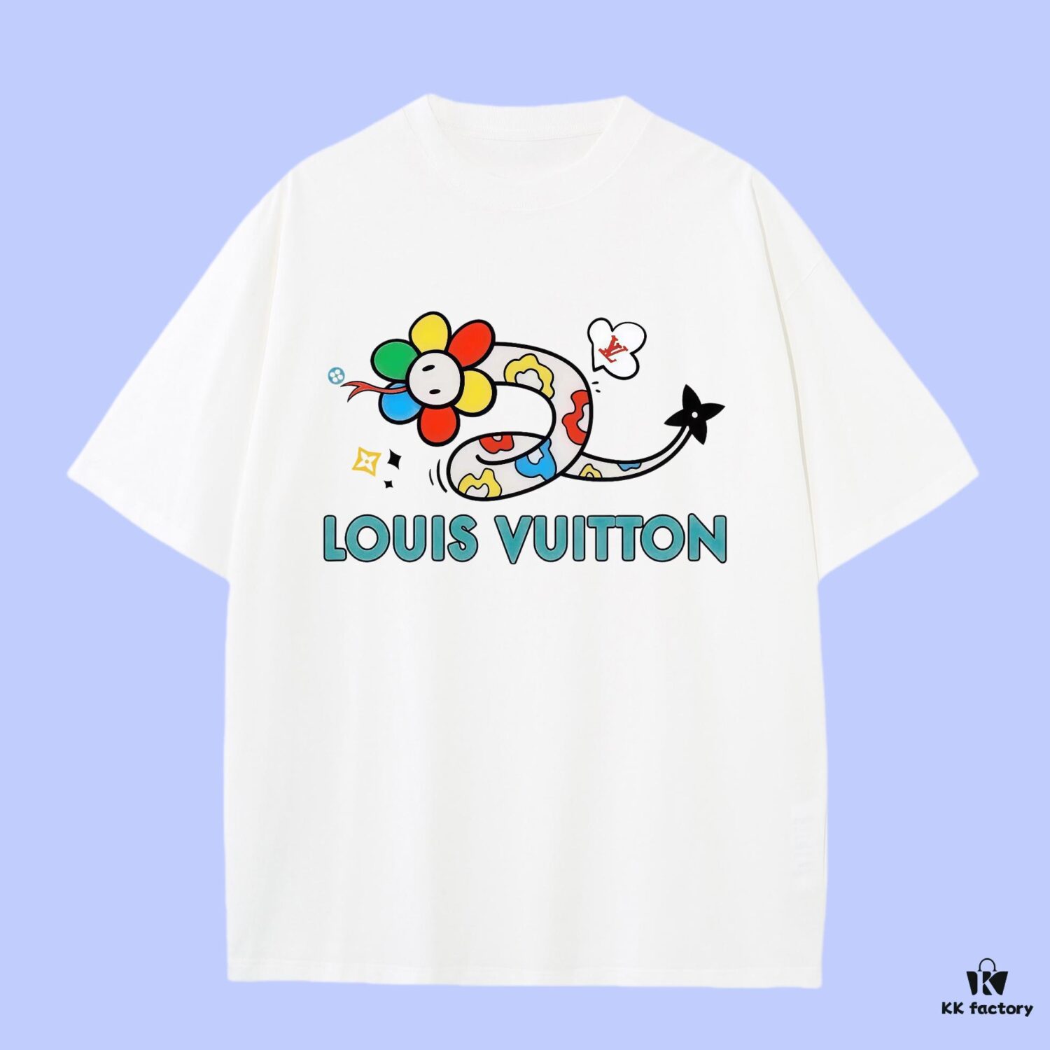 693118a1908475d562cd910c High-End Quality LV Louis 2025 Fall Spring Collection Sunflower Snake Short Sleeve T-Shirt, Distinct from Regular Printing, Woven 270G 32-Count Double-Yarn Pure Cotton Fabric, Loose Fit Unisex Design