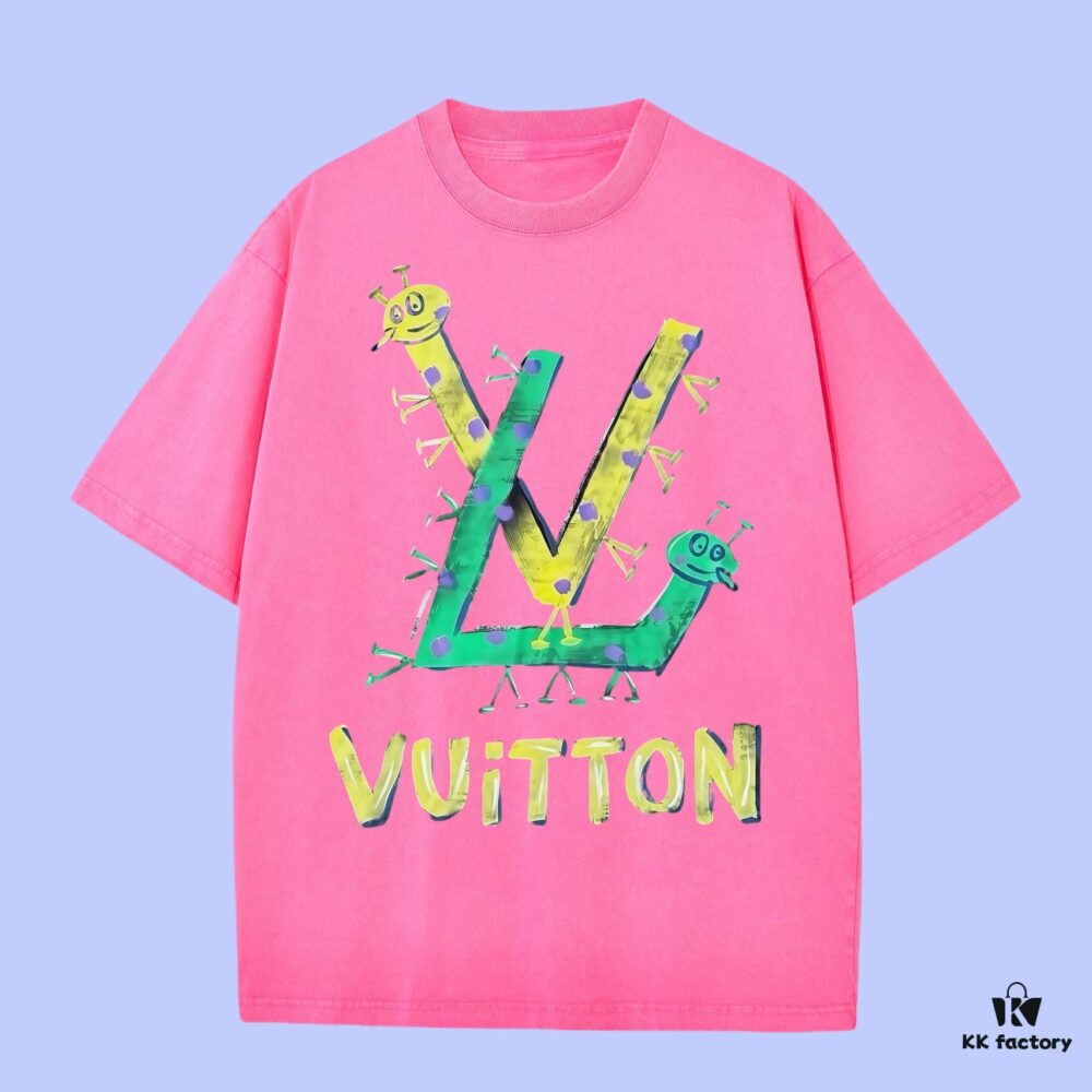 6931191a908475d562cd9130 Luxury Quality LV Louis 2025 Fall Spring Collection Caterpillar Logo Short Sleeve T-Shirt, Distinct from Regular Print, Custom Woven 270G 32-Count Double-Yarn Pure Cotton Fabric, Loose Fit Unisex Design