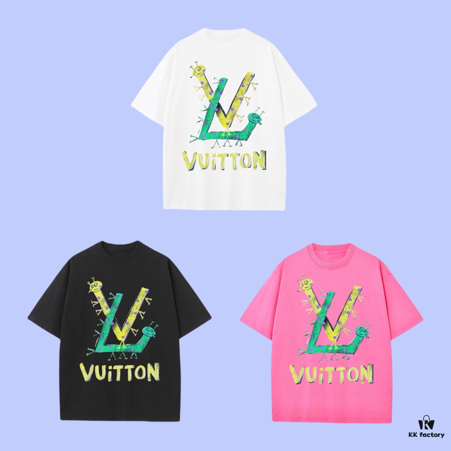 69311922908475d562cd9132 Luxury Quality LV Louis 2025 Fall Spring Collection Caterpillar Logo Short Sleeve T-Shirt, Distinct from Regular Print, Custom Woven 270G 32-Count Double-Yarn Pure Cotton Fabric, Loose Fit Unisex Design