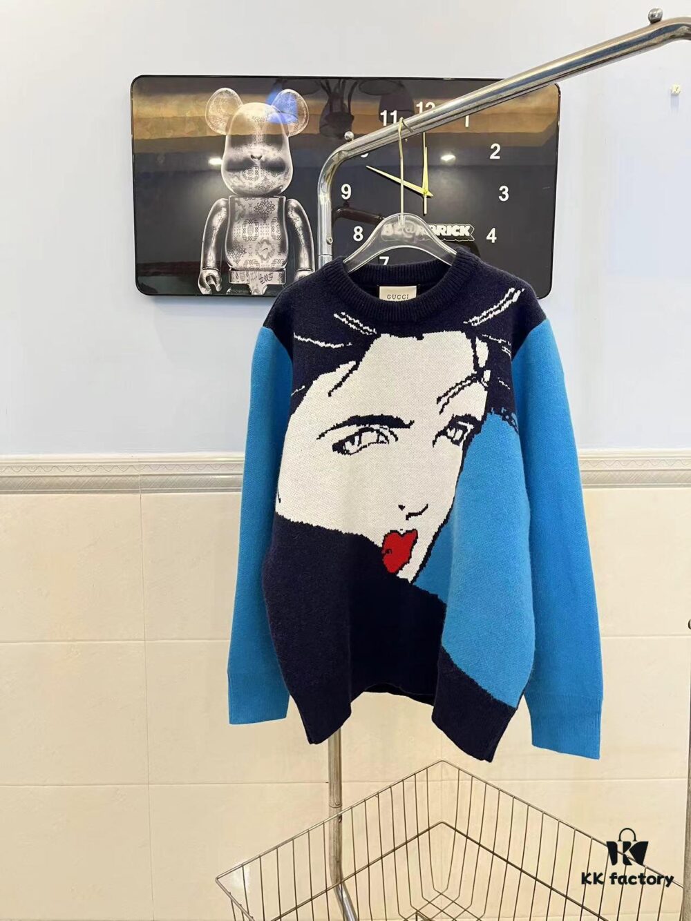 69311aa9908475d562cd9191 GUCCI x Artist Collaboration Face Print Crew Neck Long Sleeve Sweater