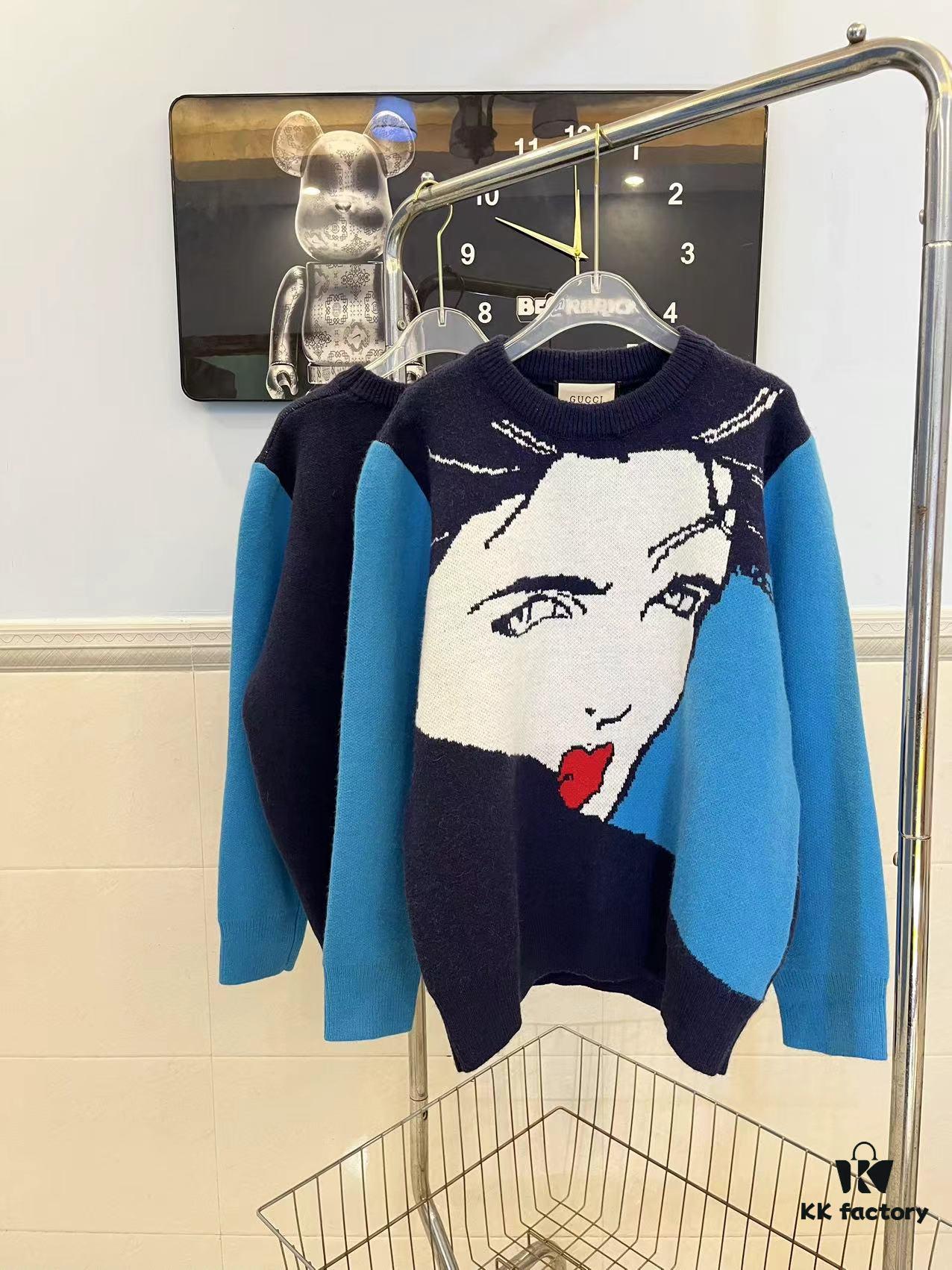 69311abc908475d562cd9194 GUCCI x Artist Collaboration Face Print Crew Neck Long Sleeve Sweater