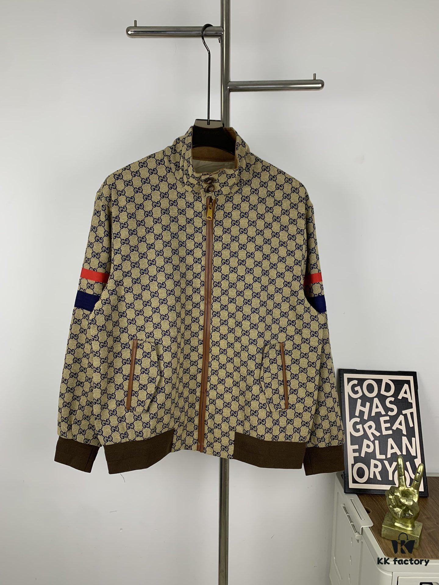 69311b5a908475d562cd91cf New GUCCI Classic Double G Jacquard Patchwork Zipper Jacket Unisex Trench Coat