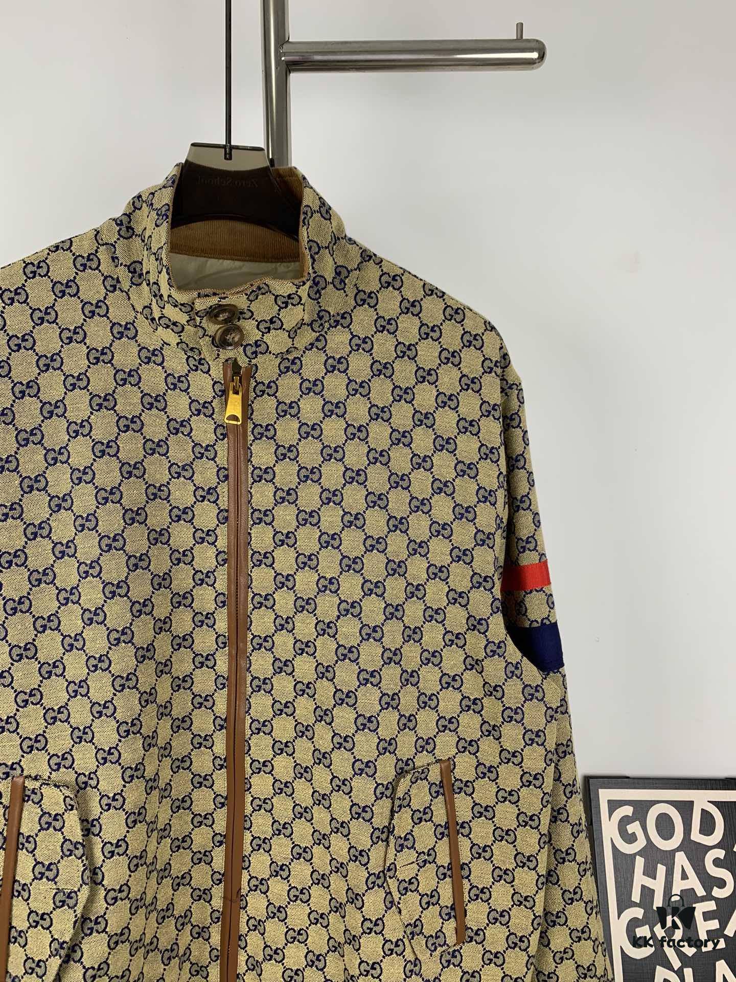 69311b7a908475d562cd91d7 New GUCCI Classic Double G Jacquard Patchwork Zipper Jacket Unisex Trench Coat