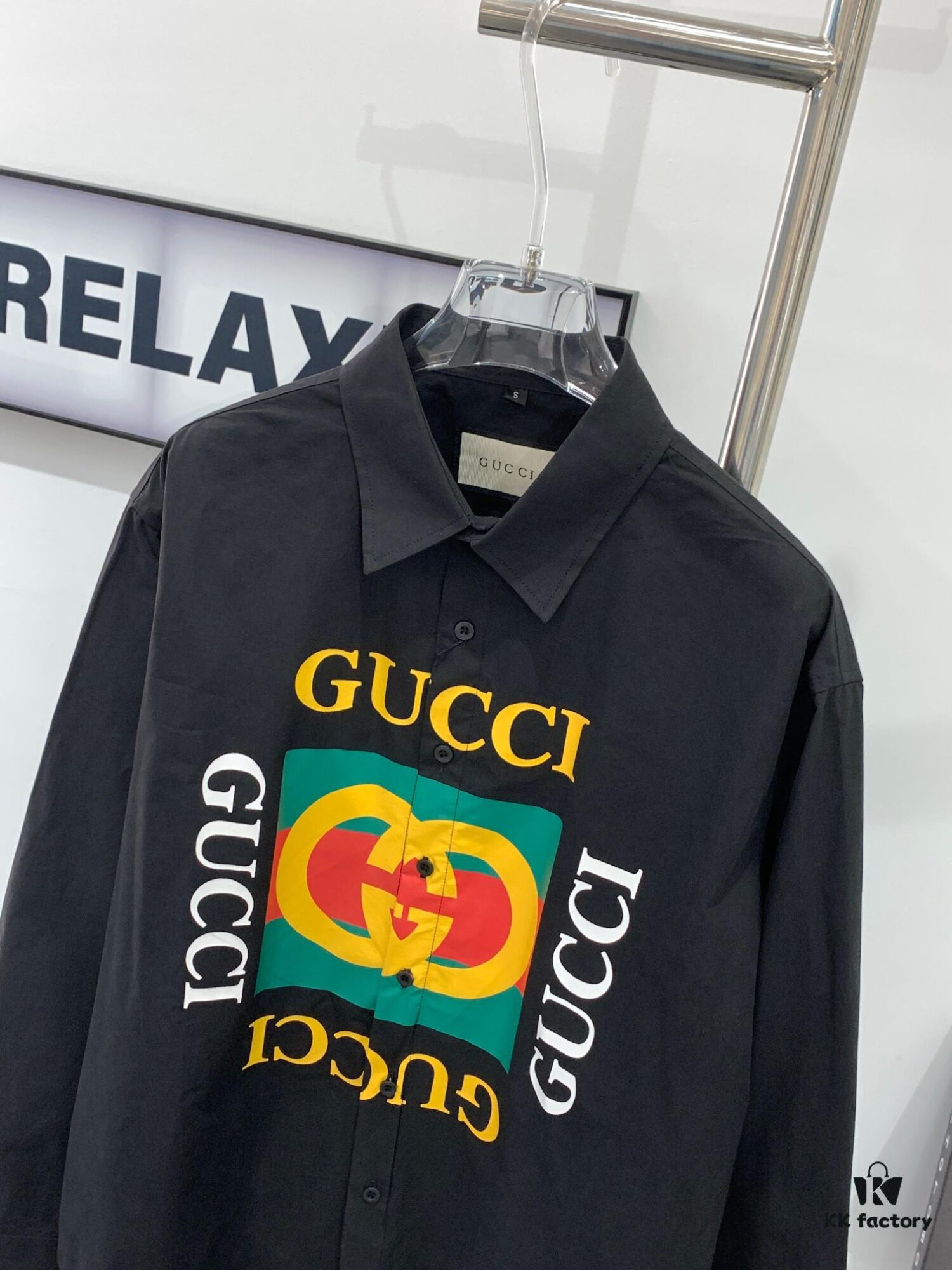 69311c0e908475d562cd9200 New Gucci Red-Green Double Ring Print Checked Oversized Logo Button Shirt