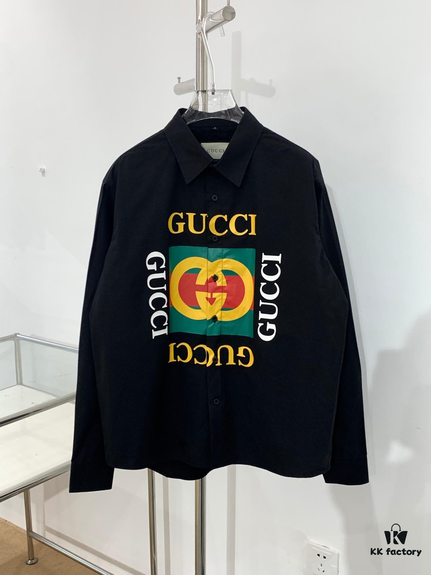 69311c2b908475d562cd9204 New Gucci Red-Green Double Ring Print Checked Oversized Logo Button Shirt