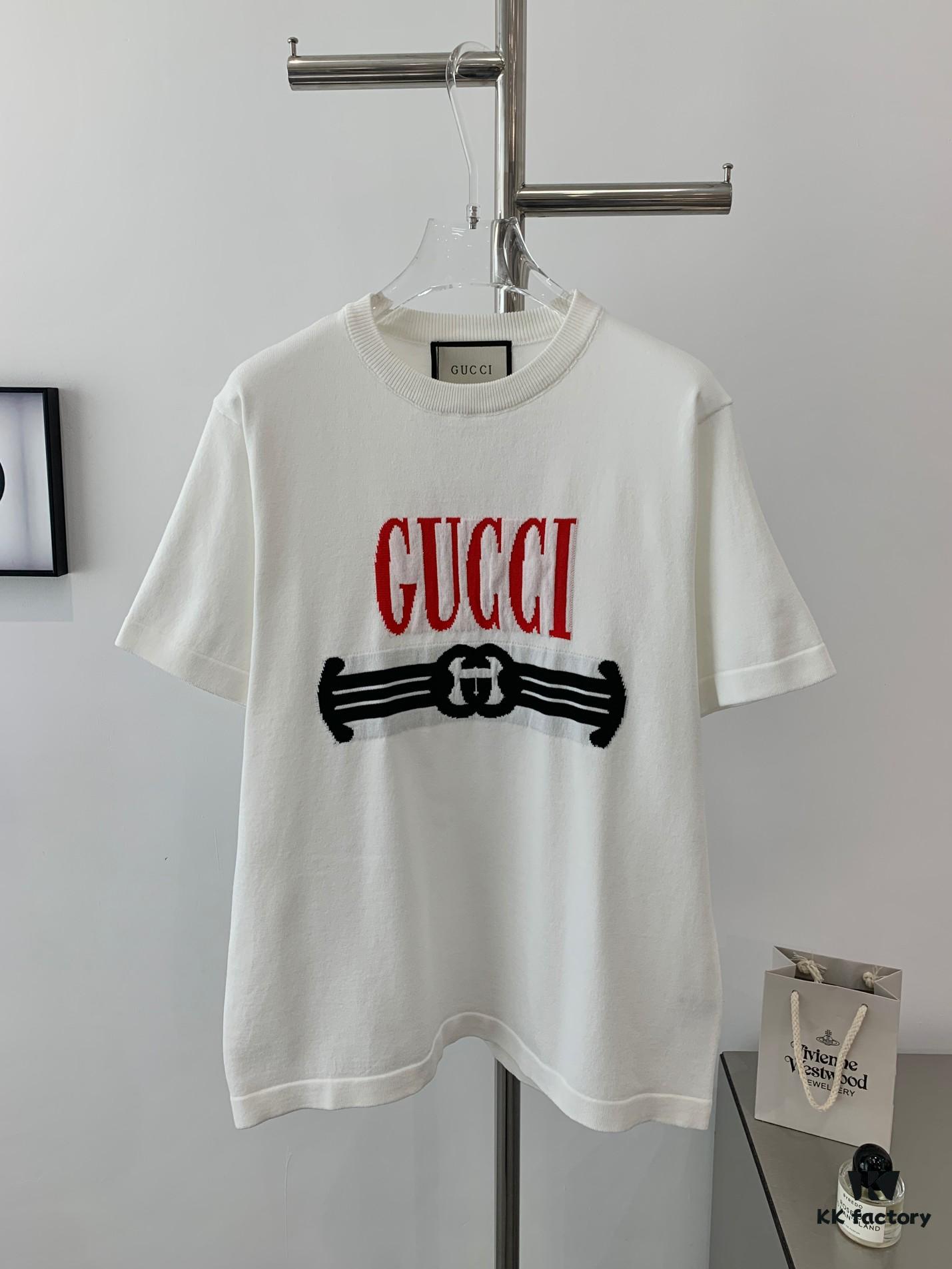 69311c91908475d562cd9226 New GUCCI Gucci Arrow Red Logo 2024 Spring and Summer Knitted Short-Sleeve Unisex Top