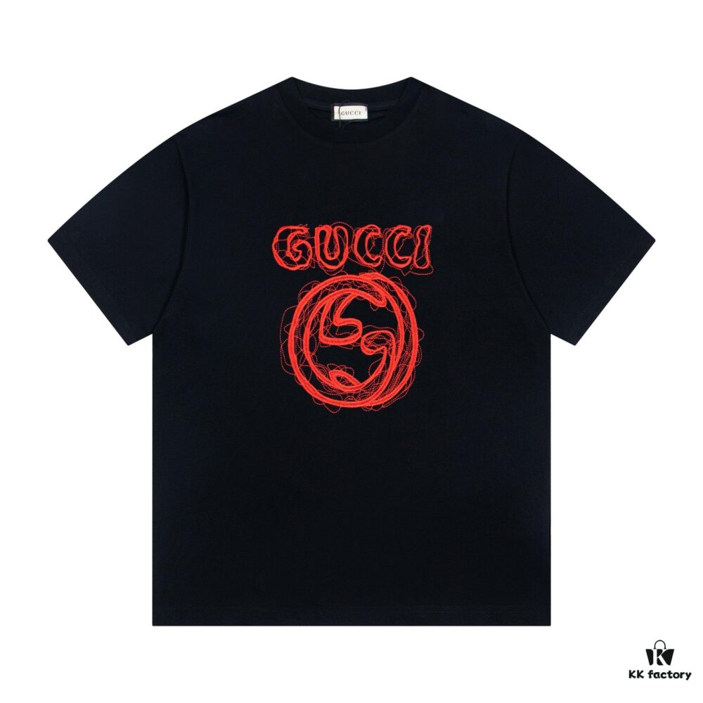 GUCCI New Classic Chest Letter Logo Embroidered Casual Round Neck Short Sleeve T-Shirt