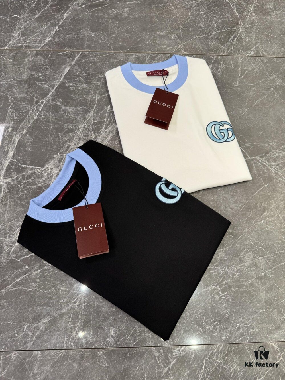 69311f9d908475d562cd92e3 GUCCI 25SS New Arrival Round Neck T-Shirt! Custom GG 3D Embroidery Craftsmanship, Ribbed Blue Trims on Neck and Cuffs for a Youthful Look, Fashionable Color Matching, Stylish and Vibrant Overall Appearance. Made from 260g High-Quality Cotton for Exceptional Comfort and Soft, Premium Texture. Colors: Black, White. European Size: S, M, L, XL (Recommended Size M for Height 175cm / Weight 70kg)