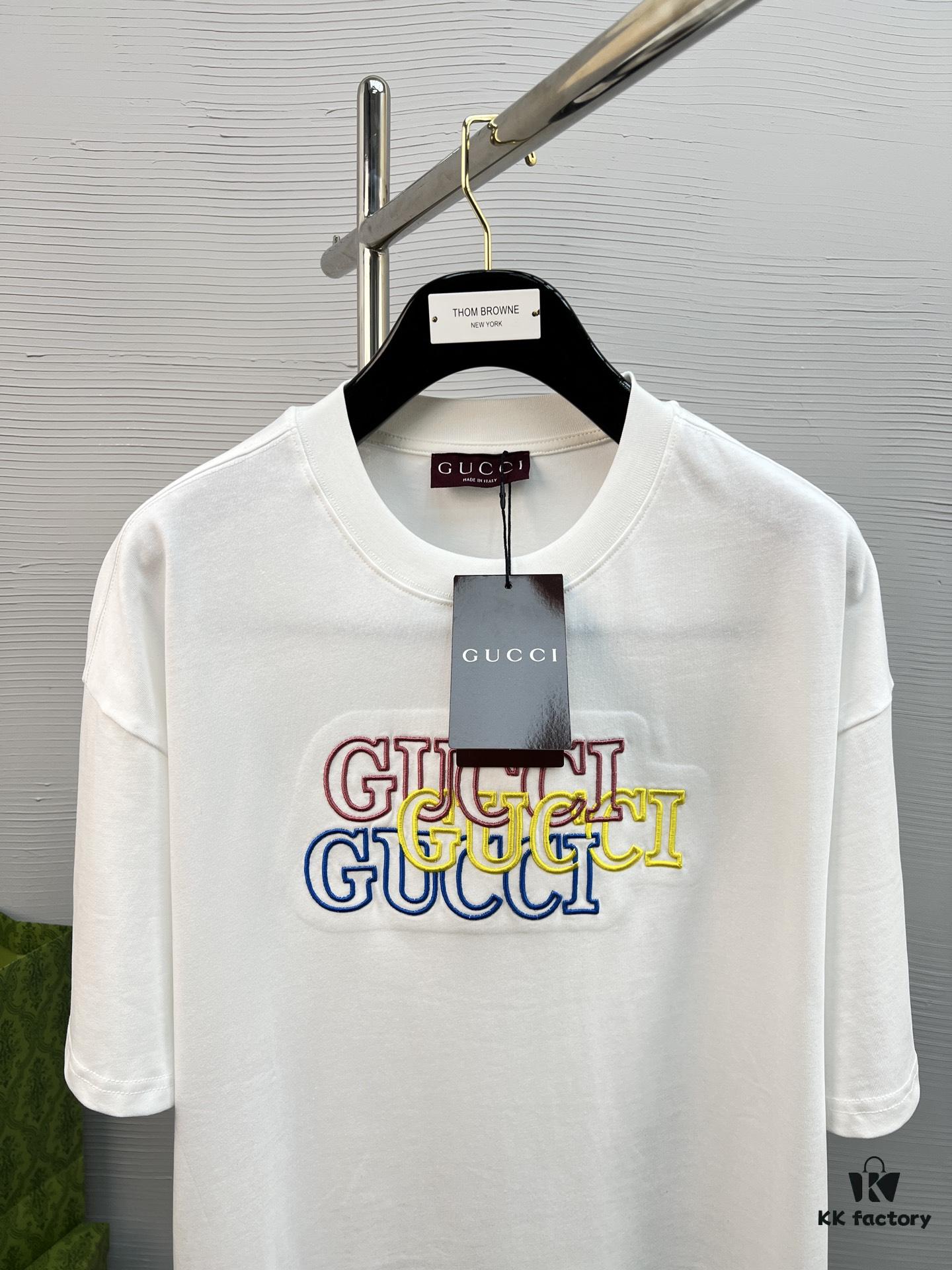 GUCC 25SS Spring/Summer T-Shirt! Black and White Printed Crew Neck Short Sleeve Tee!