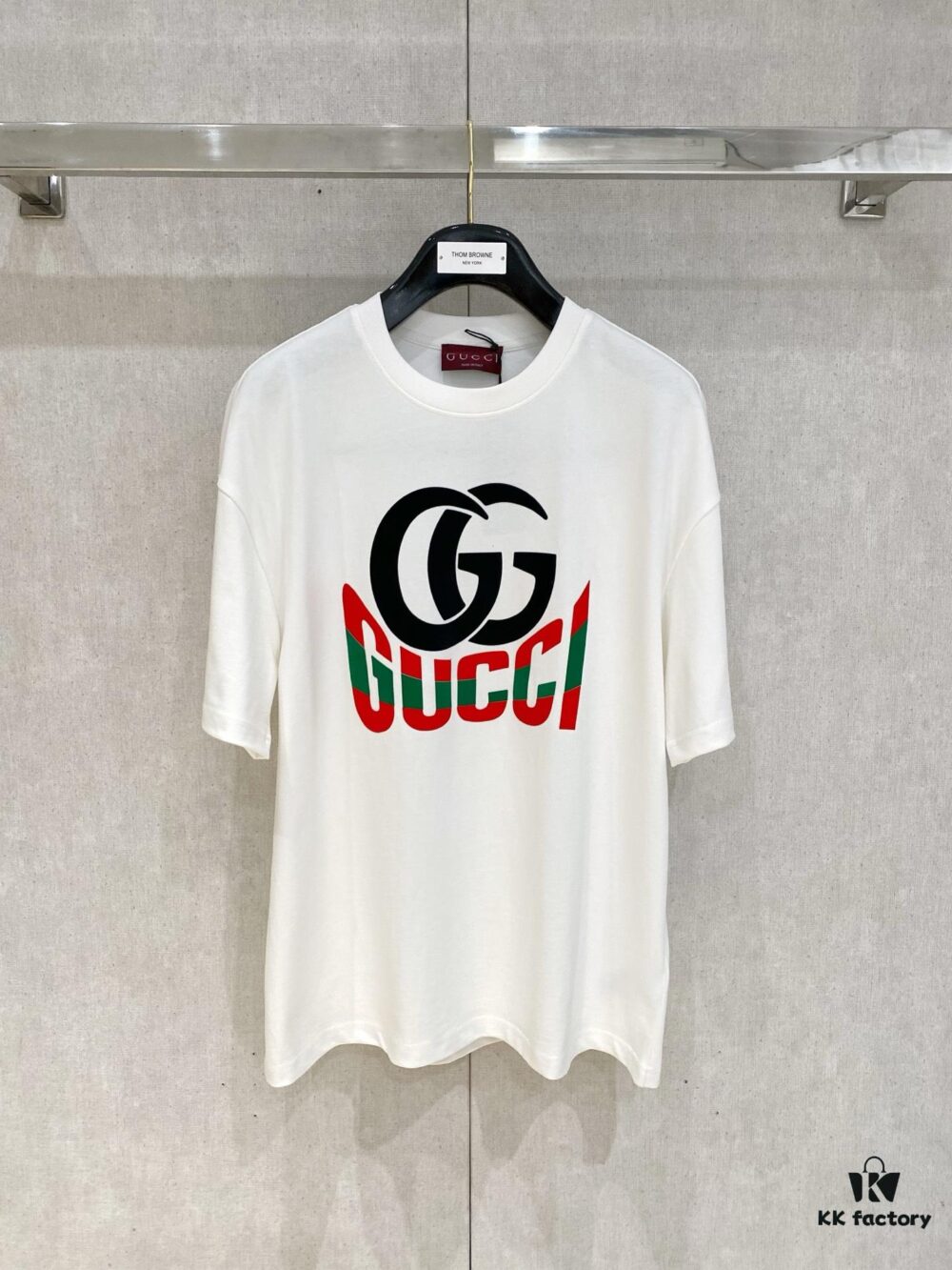 693121ef908475d562cd93a2 GU Double G Logo Printed Men's Oversized Short Sleeve T-Shirt