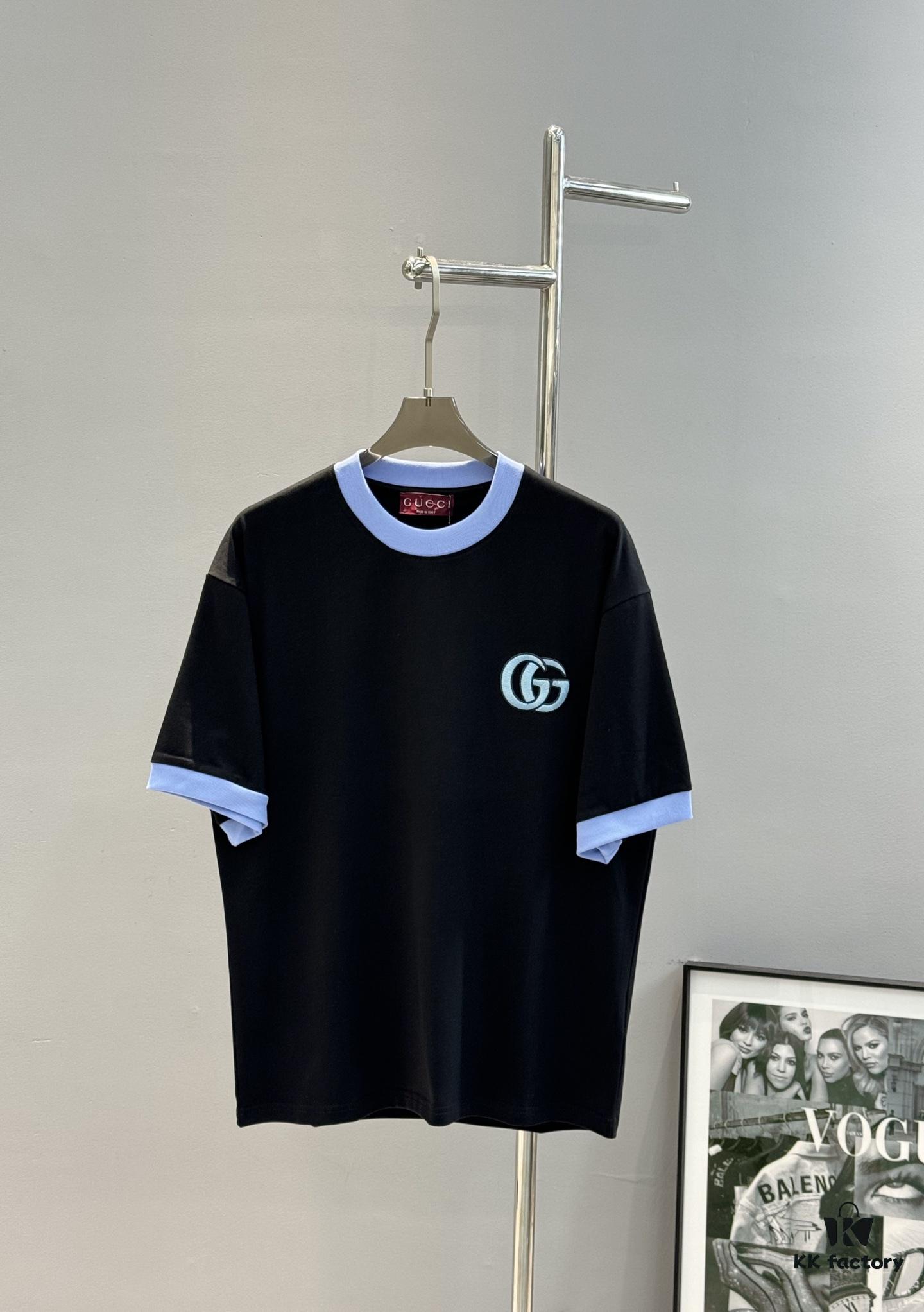 6931223f908475d562cd93bd GUCC* Trendy Brand 2025 New Round Neck T-Shirt, Unisex Style – Must-Have Bestseller with Customized 3D GG Embroidery on Chest, Ribbed Collar and Cuffs in Blue for Youthful Look, Fashionable Color Matching, Made from 260g Premium Cotton for Superior Comfort and Soft Texture