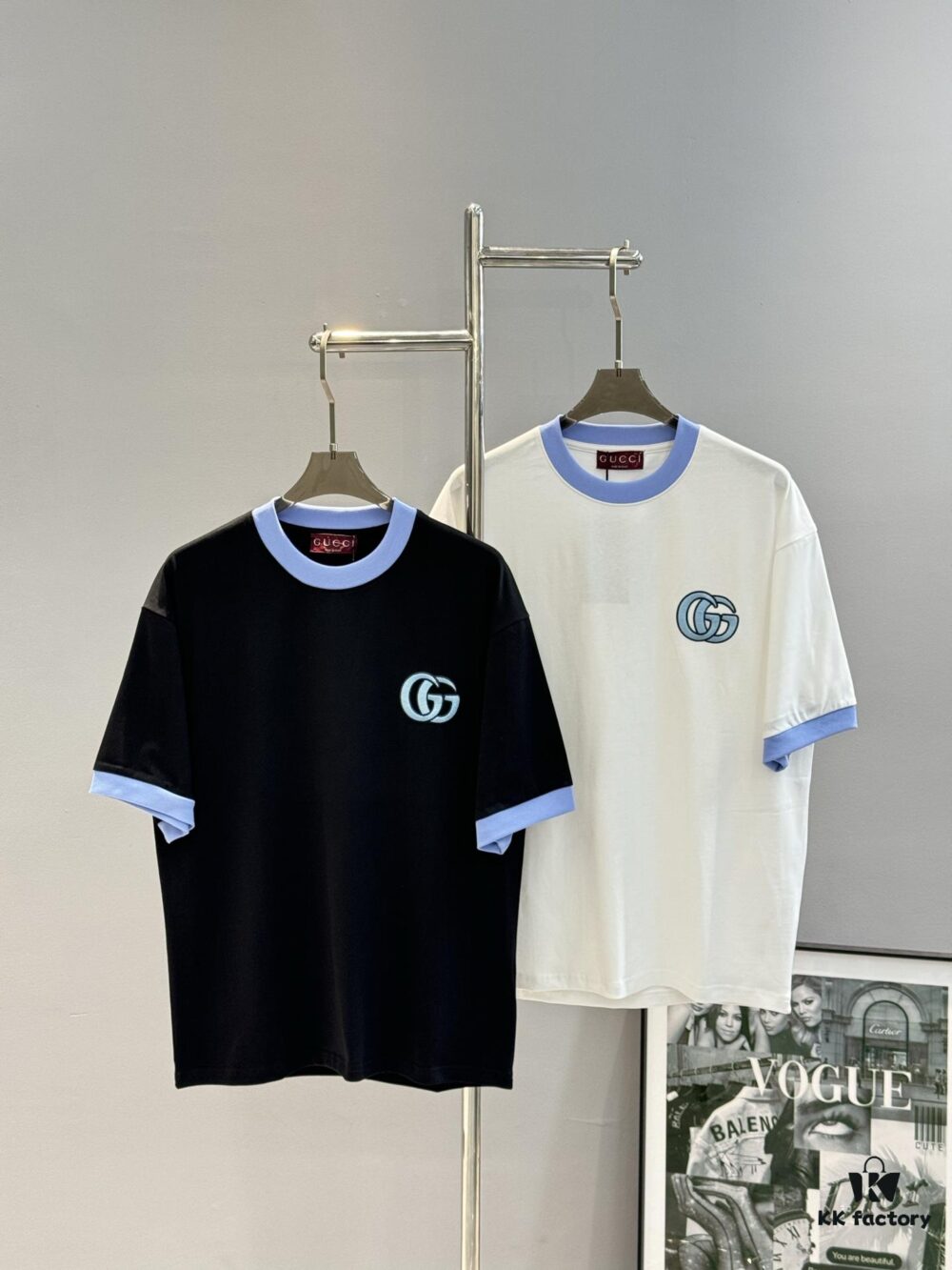 69312240908475d562cd93be GUCC* Trendy Brand 2025 New Round Neck T-Shirt, Unisex Style – Must-Have Bestseller with Customized 3D GG Embroidery on Chest, Ribbed Collar and Cuffs in Blue for Youthful Look, Fashionable Color Matching, Made from 260g Premium Cotton for Superior Comfort and Soft Texture