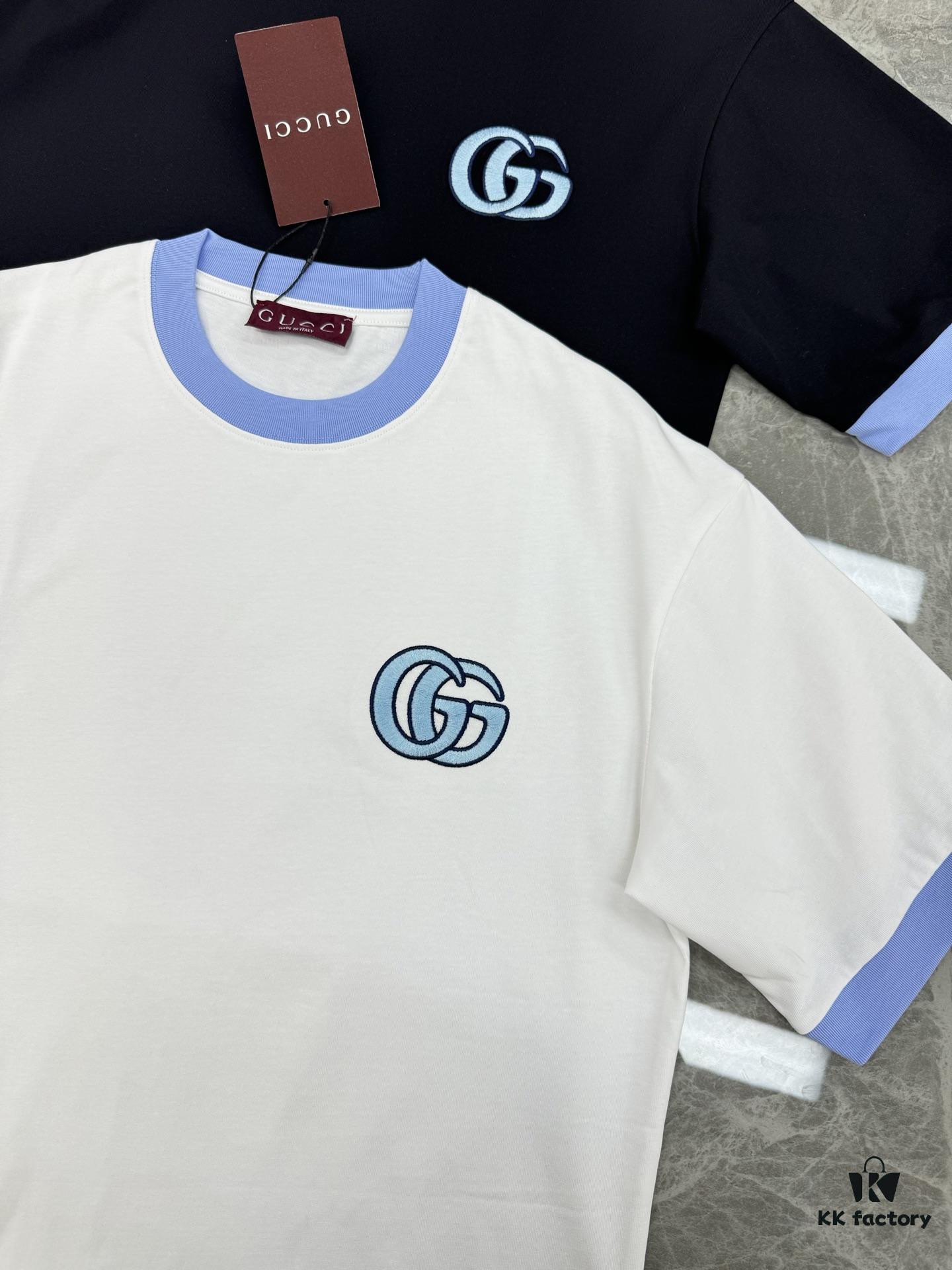 69312247908475d562cd93c0 GUCC* Trendy Brand 2025 New Round Neck T-Shirt, Unisex Style – Must-Have Bestseller with Customized 3D GG Embroidery on Chest, Ribbed Collar and Cuffs in Blue for Youthful Look, Fashionable Color Matching, Made from 260g Premium Cotton for Superior Comfort and Soft Texture