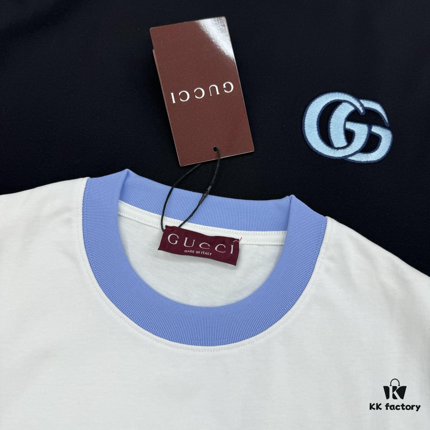 69312248908475d562cd93c1 GUCC* Trendy Brand 2025 New Round Neck T-Shirt, Unisex Style – Must-Have Bestseller with Customized 3D GG Embroidery on Chest, Ribbed Collar and Cuffs in Blue for Youthful Look, Fashionable Color Matching, Made from 260g Premium Cotton for Superior Comfort and Soft Texture