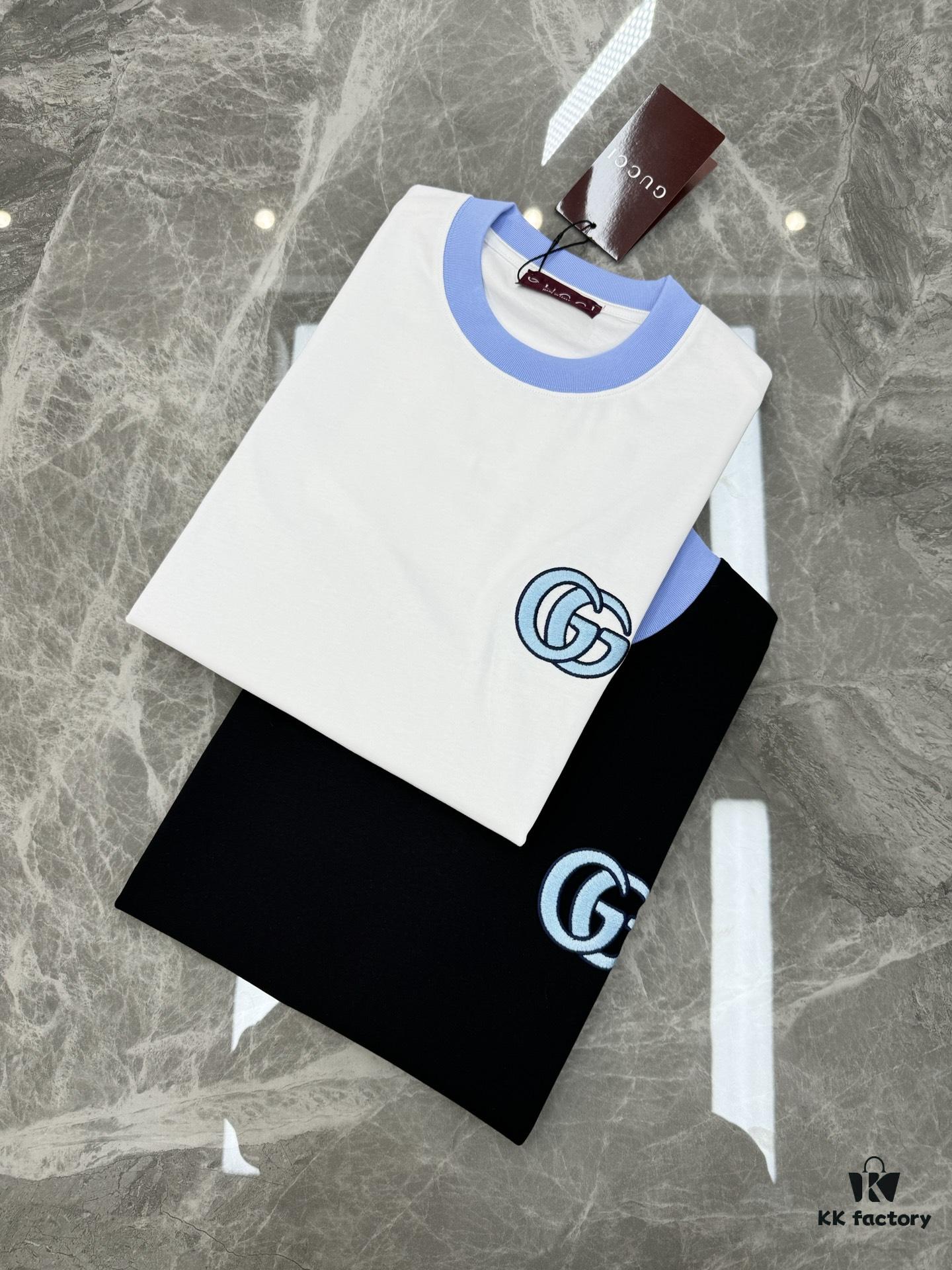 69312255908475d562cd93c5 GUCC* Trendy Brand 2025 New Round Neck T-Shirt, Unisex Style – Must-Have Bestseller with Customized 3D GG Embroidery on Chest, Ribbed Collar and Cuffs in Blue for Youthful Look, Fashionable Color Matching, Made from 260g Premium Cotton for Superior Comfort and Soft Texture