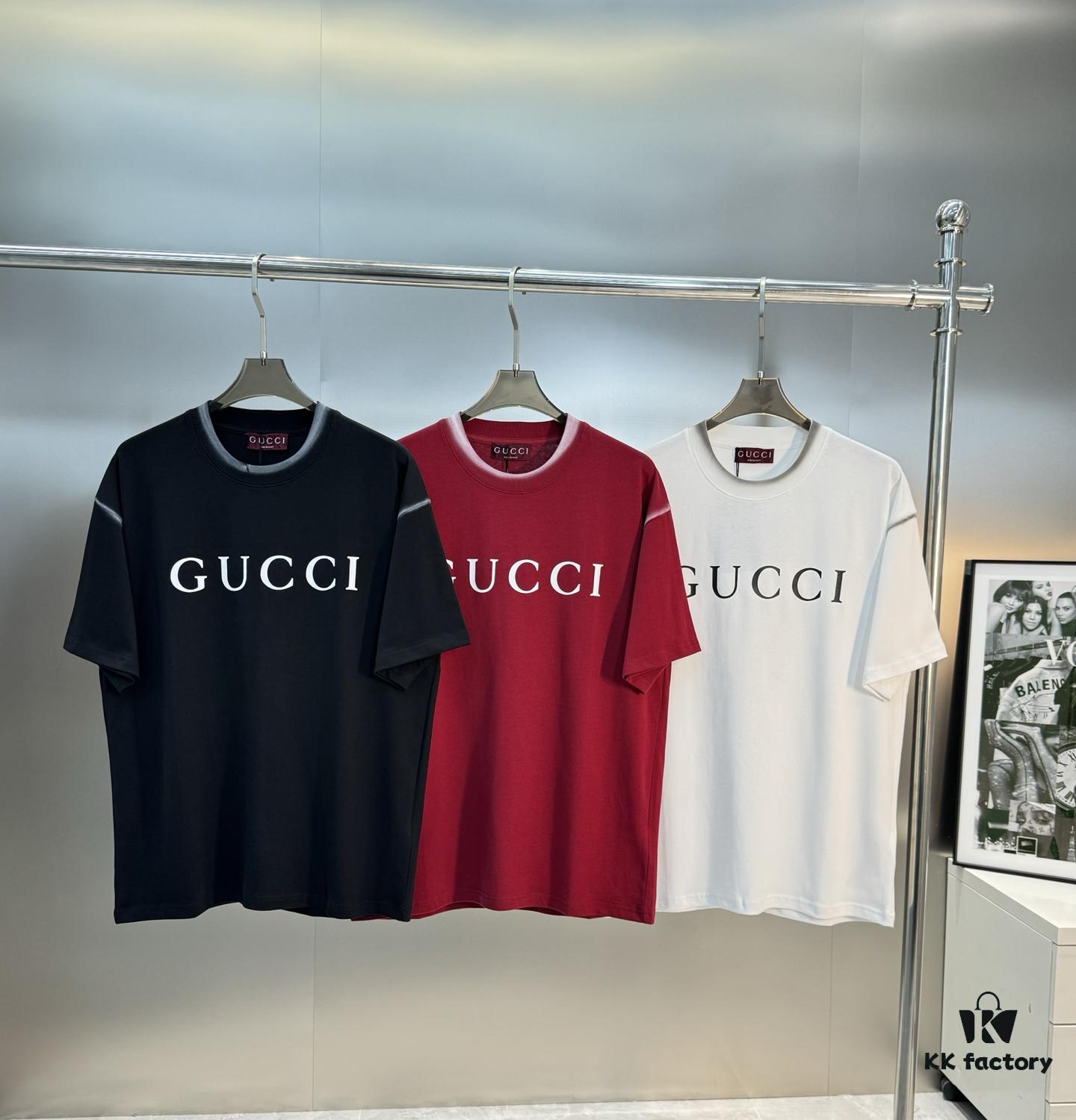 69312263908475d562cd93ca GUCC Vintage 25S New Short Sleeve T-Shirt Unisex – Classic Logo Print Design with Collar Spray Paint Style, 260g Pure Cotton Fabric, Soft and Comfortable, Premium Look