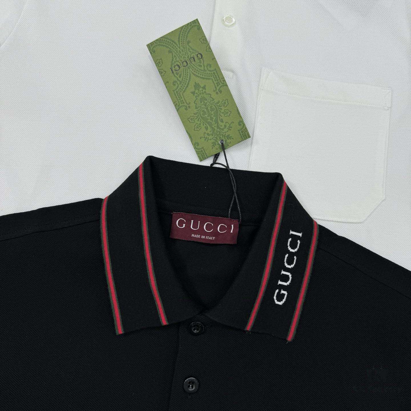 693122af908475d562cd93dc GUCCI 2025 SS Piqué Cotton Short-Sleeve Polo Shirt with Embroidered Logo, Contrasting Jacquard Rib Collar and Custom Laser Mother-of-Pearl Buttons