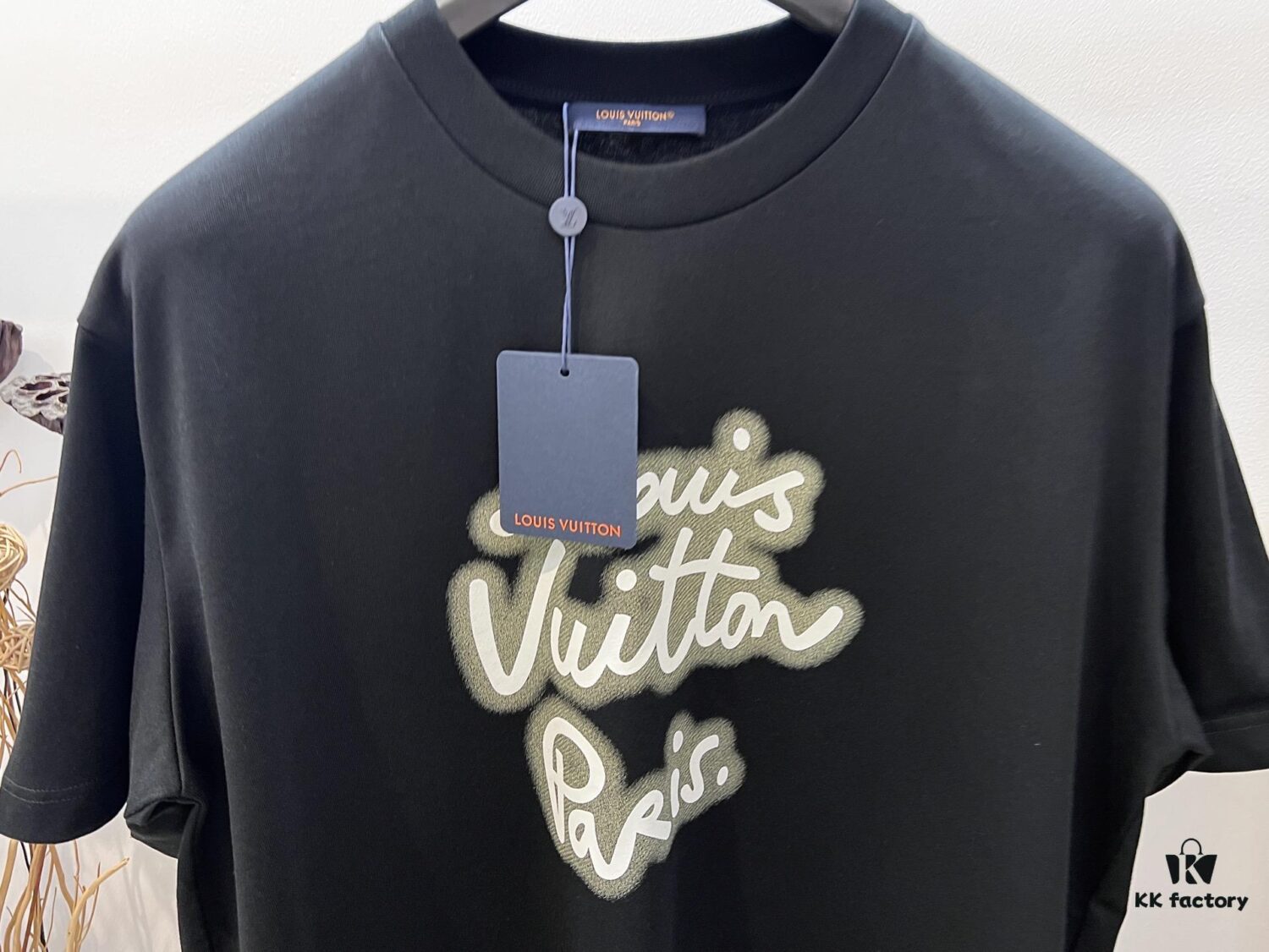 69312407908475d562cd9426 Unisex Black/White T-Shirt by Louis, Crafted from Soft Cotton Knit with Neon-Effected Handwritten Louis Vuitton Paris Logo, Classic Straight Fit Short-Sleeve Cotton Tee